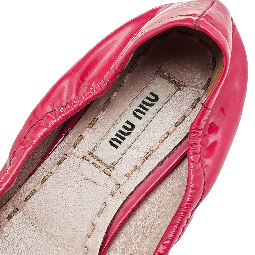 Miu Miu Pink Patent Leather Crystal Embellished Bow Ballet Flats Size 38