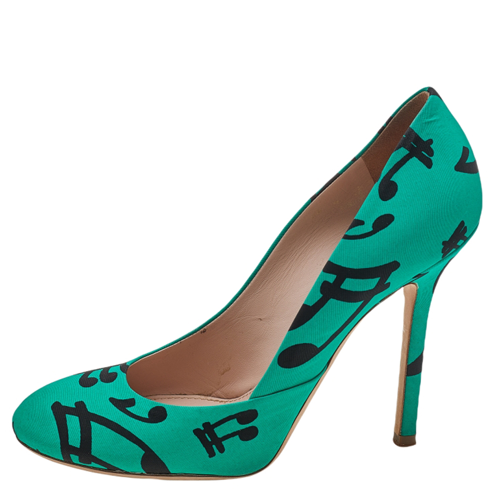 Miu Miu Green/Black Printed Fabric Pumps Size 37