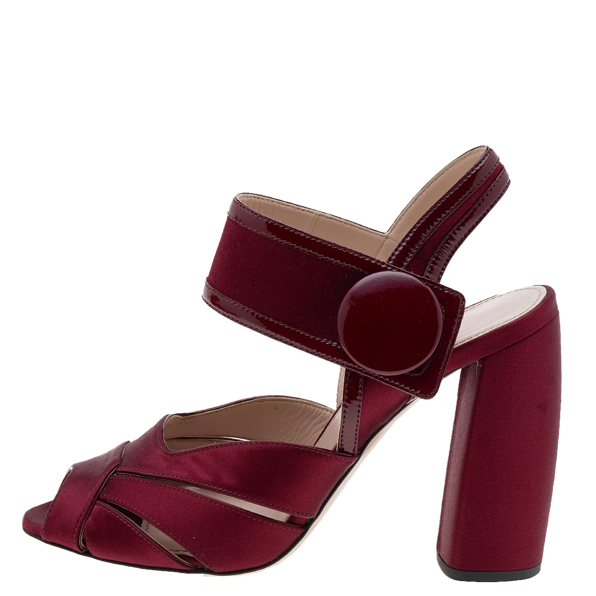 Miu Miu Burgundy Satin And Patent Leather Ankle Strap Sandals Size 36