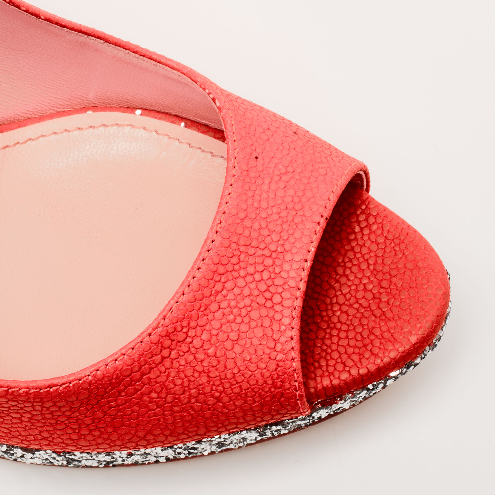 Miu Miu Neon Pink Leather And Glitter Peep Toe Platform Pumps Size 38.5