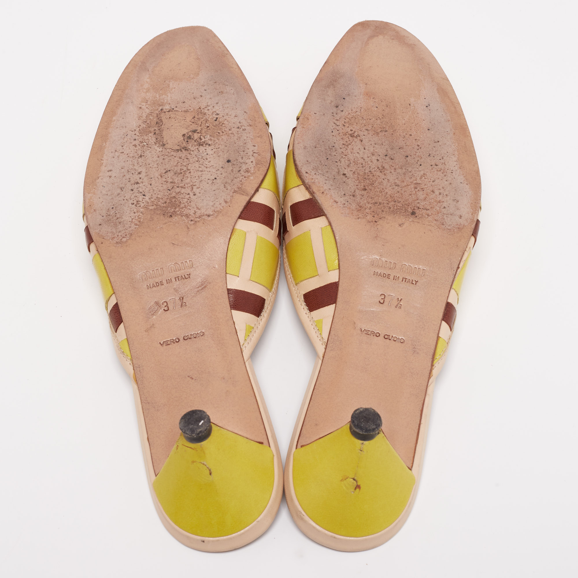 Miu Miu Tricolor Woven Leather Mule Sandals Size 37.5