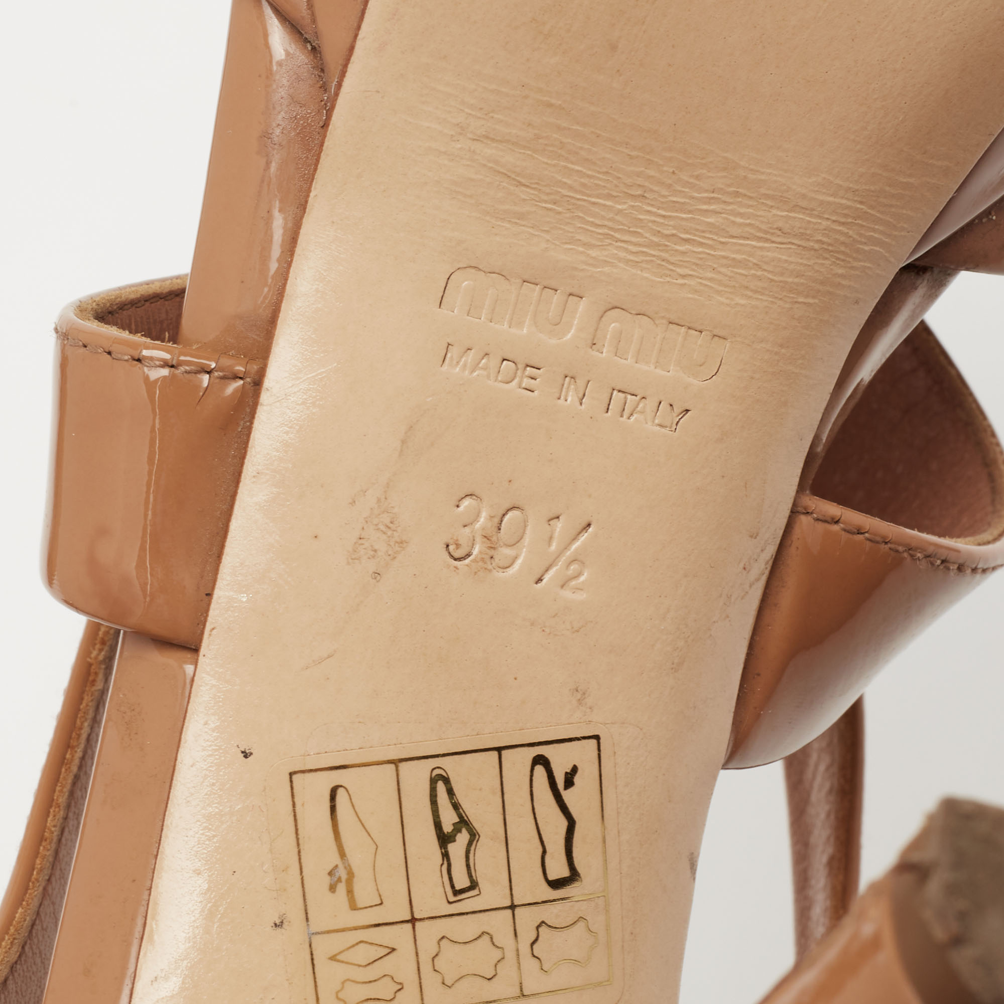Miu Miu Beige Patent Leather Criss Cross Platform Sandals Size 39.5