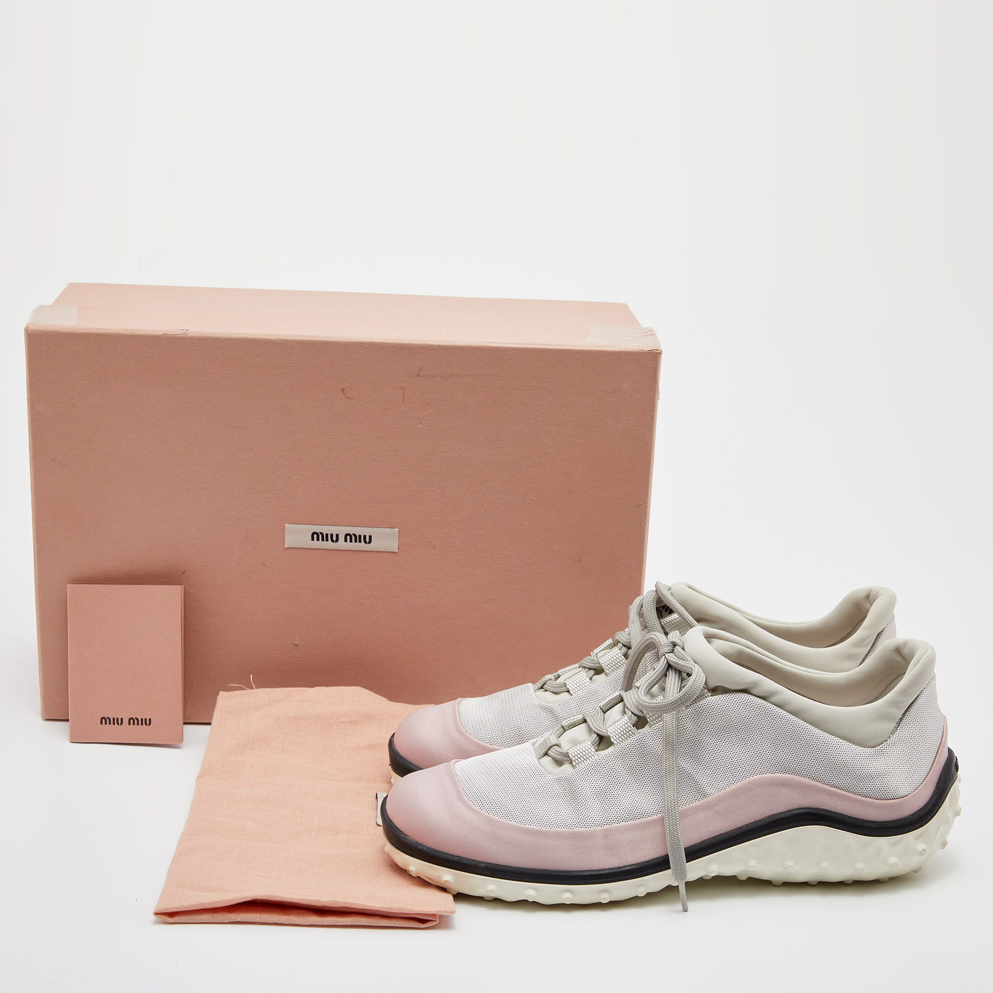 Miu Miu Pink/Grey Satin And Fabric Low Top Sneakers Size 36