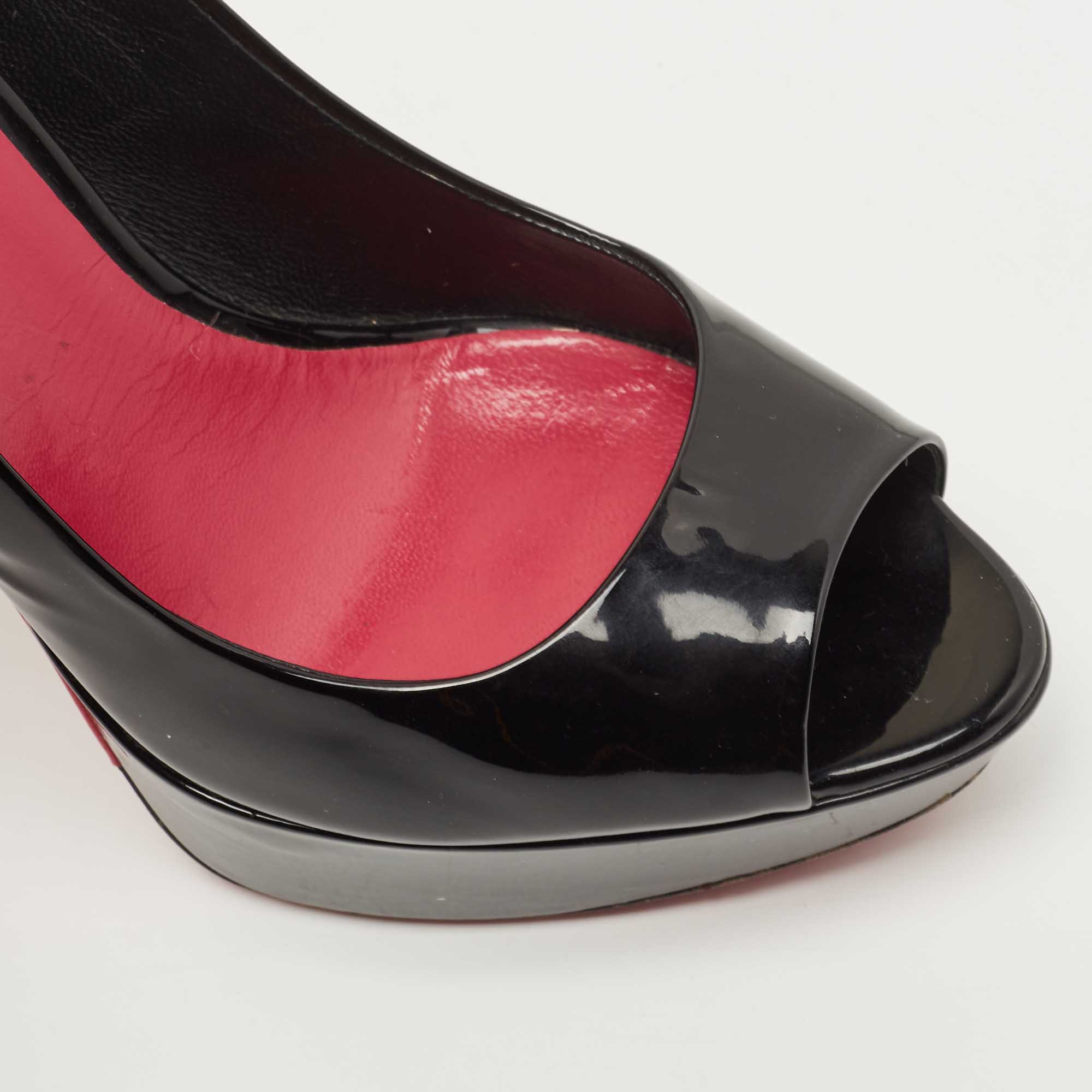 Miu Miu Black Patent Leather Peep Toe Pumps Size 37.5