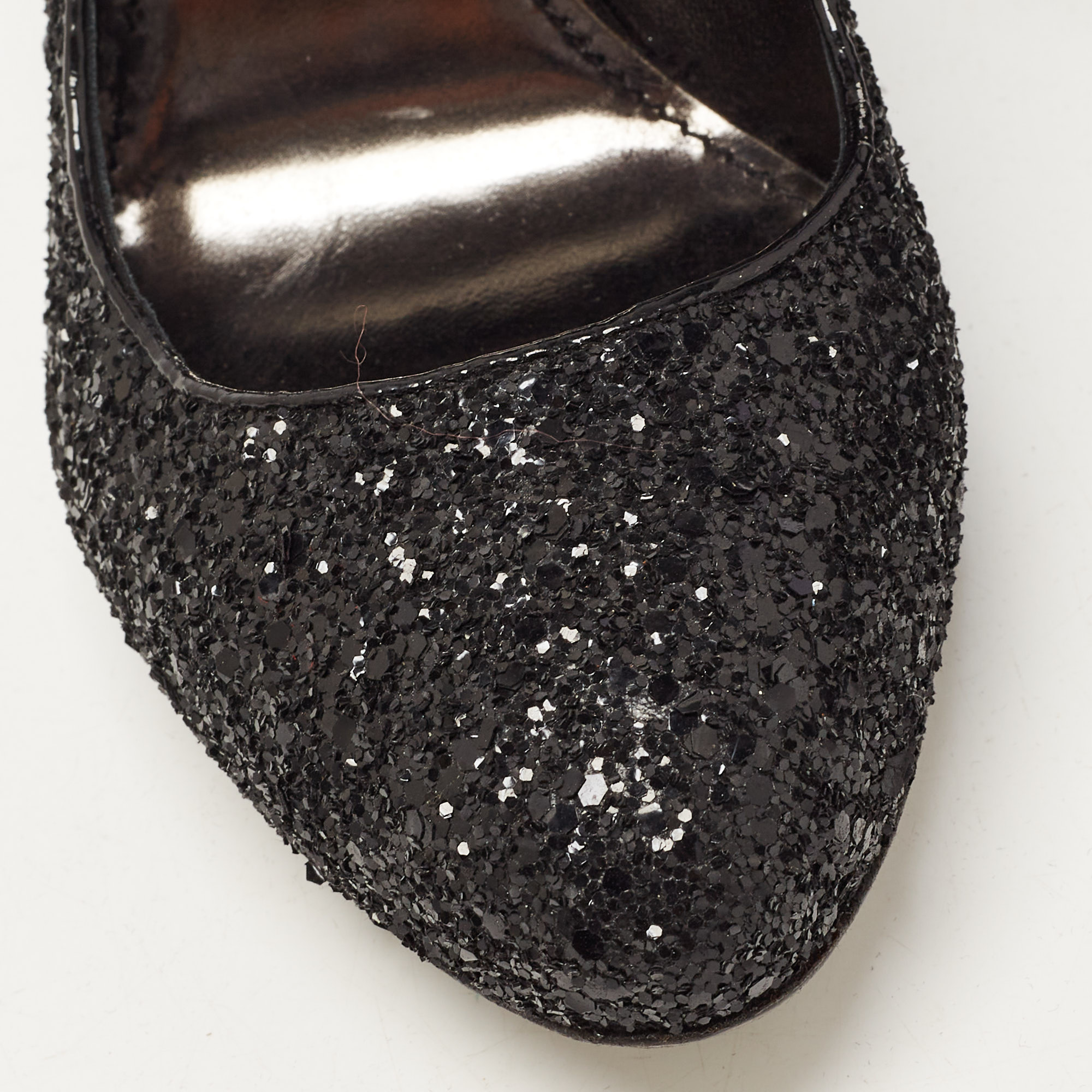 Miu Miu Black Glitter Round Toe Pumps Size 38