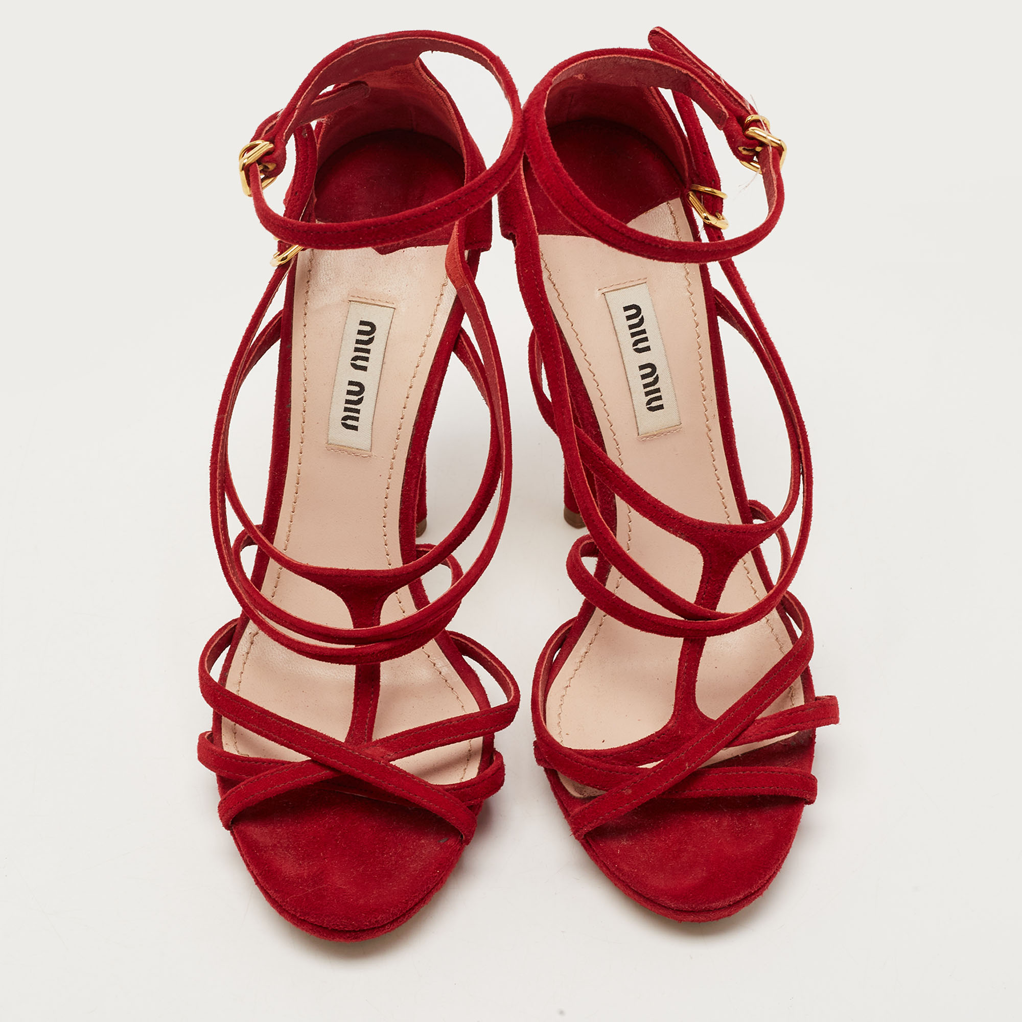 Miu Miu Red Suede Strappy Platform Sandals Size 36