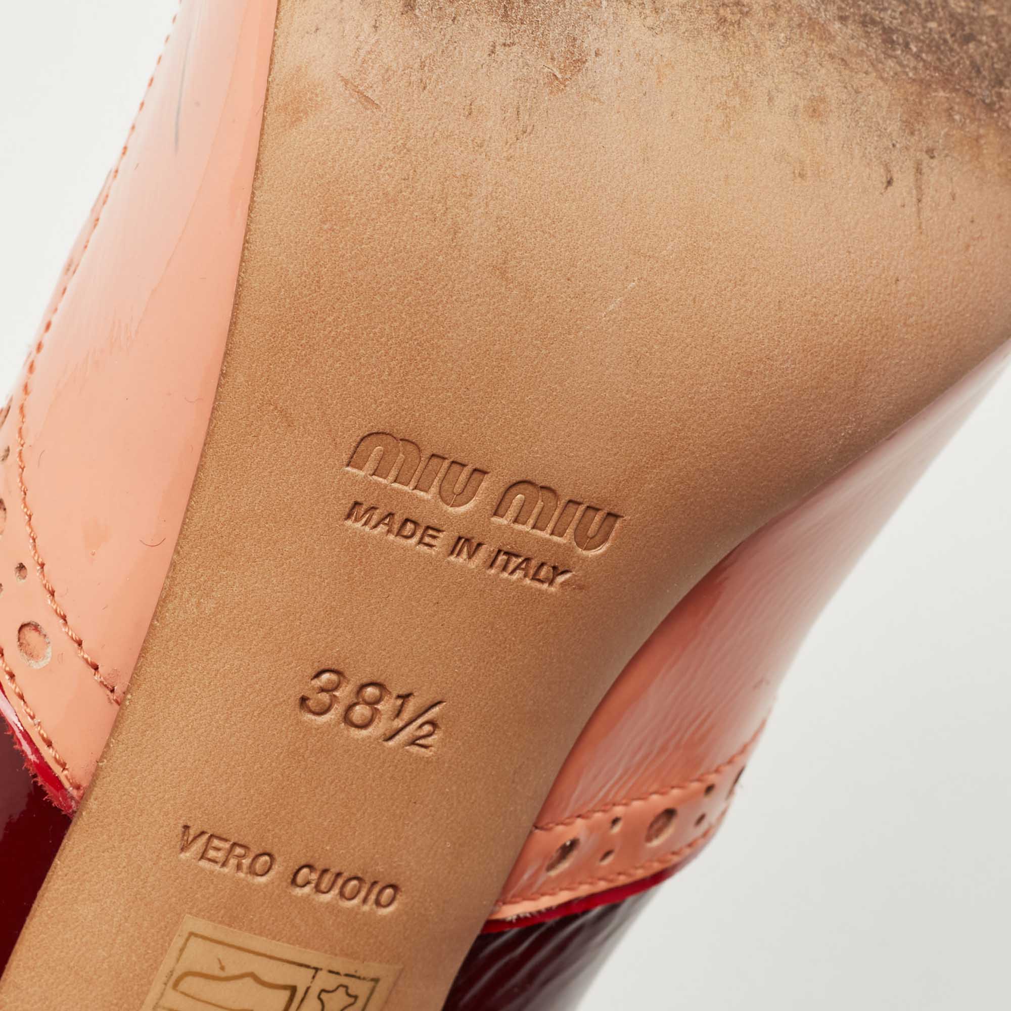 Miu Miu Multicolor Brogue Patent Leather Round Toe Pumps Size 38.5