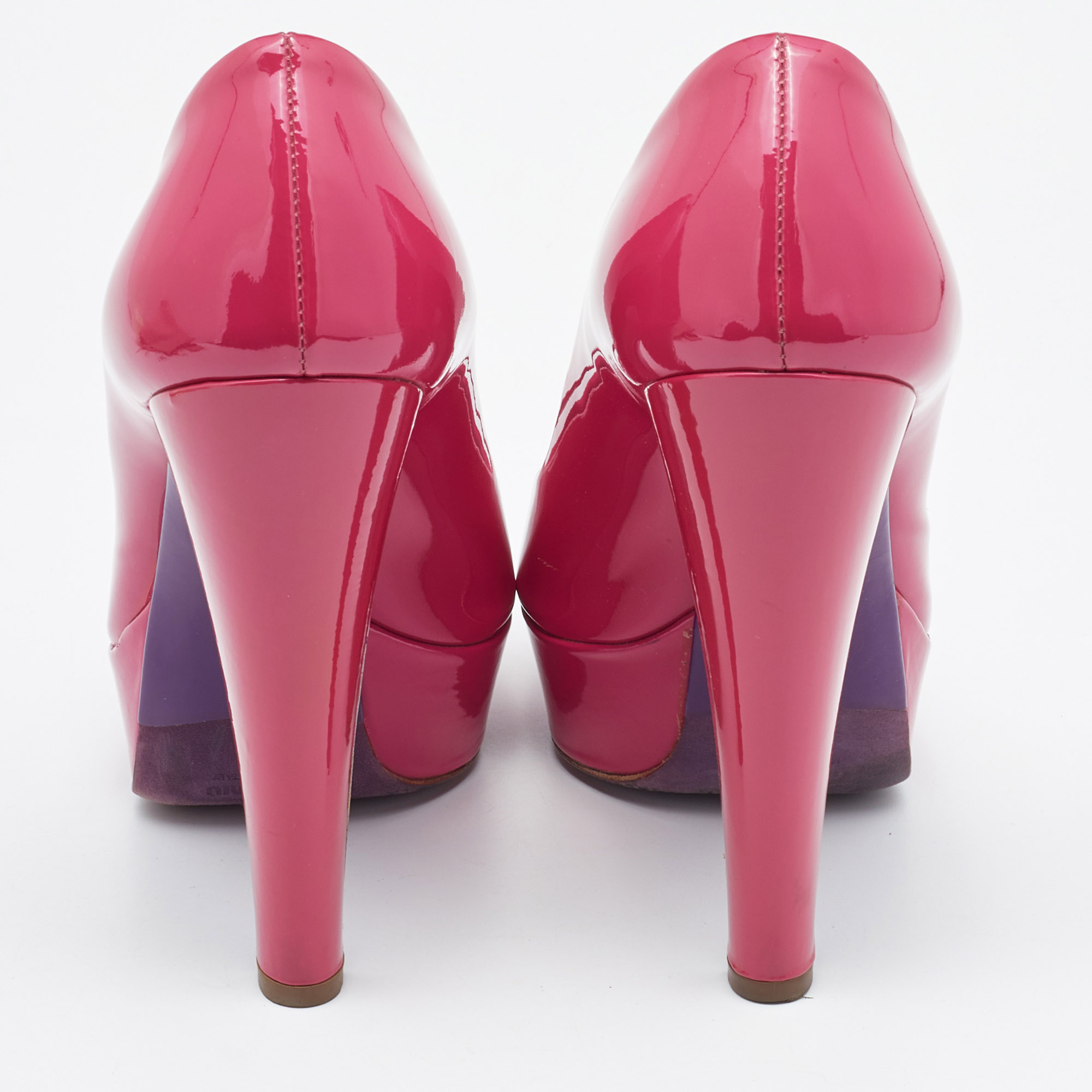 Miu Miu Pink Patent Leather Peep Toe Platform Pumps Size 39.5