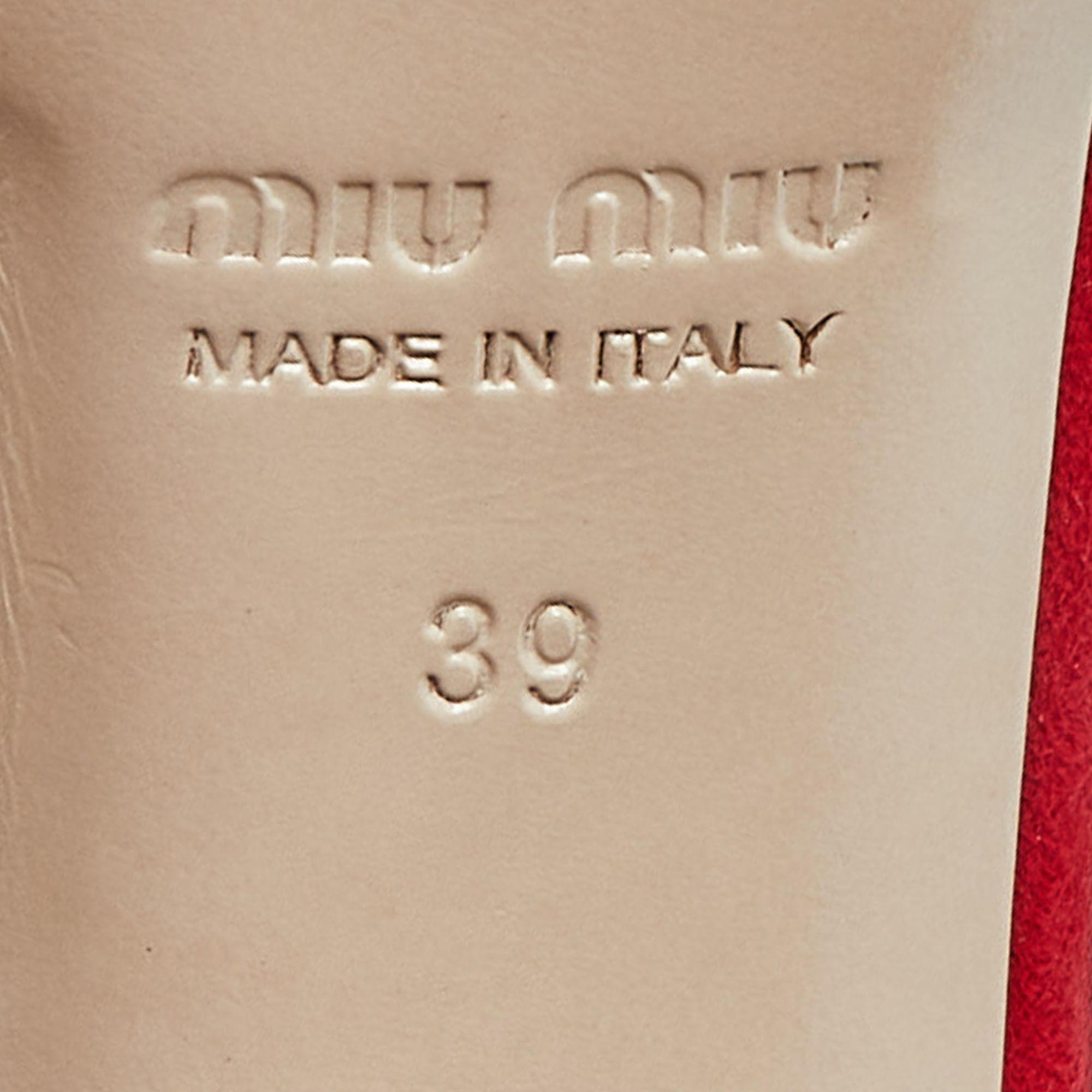 Miu Miu Red Suede Crystal Embellished Ankle Strap  Sandals Size 39