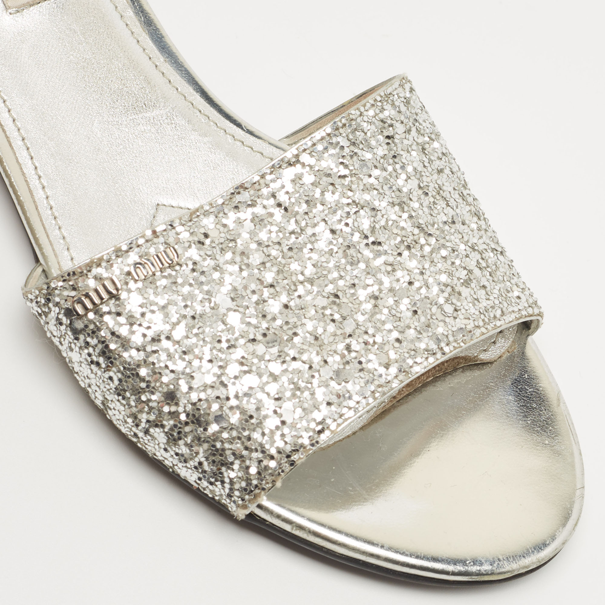 Miu Miu Silver Glitter Flat Slides Size 35