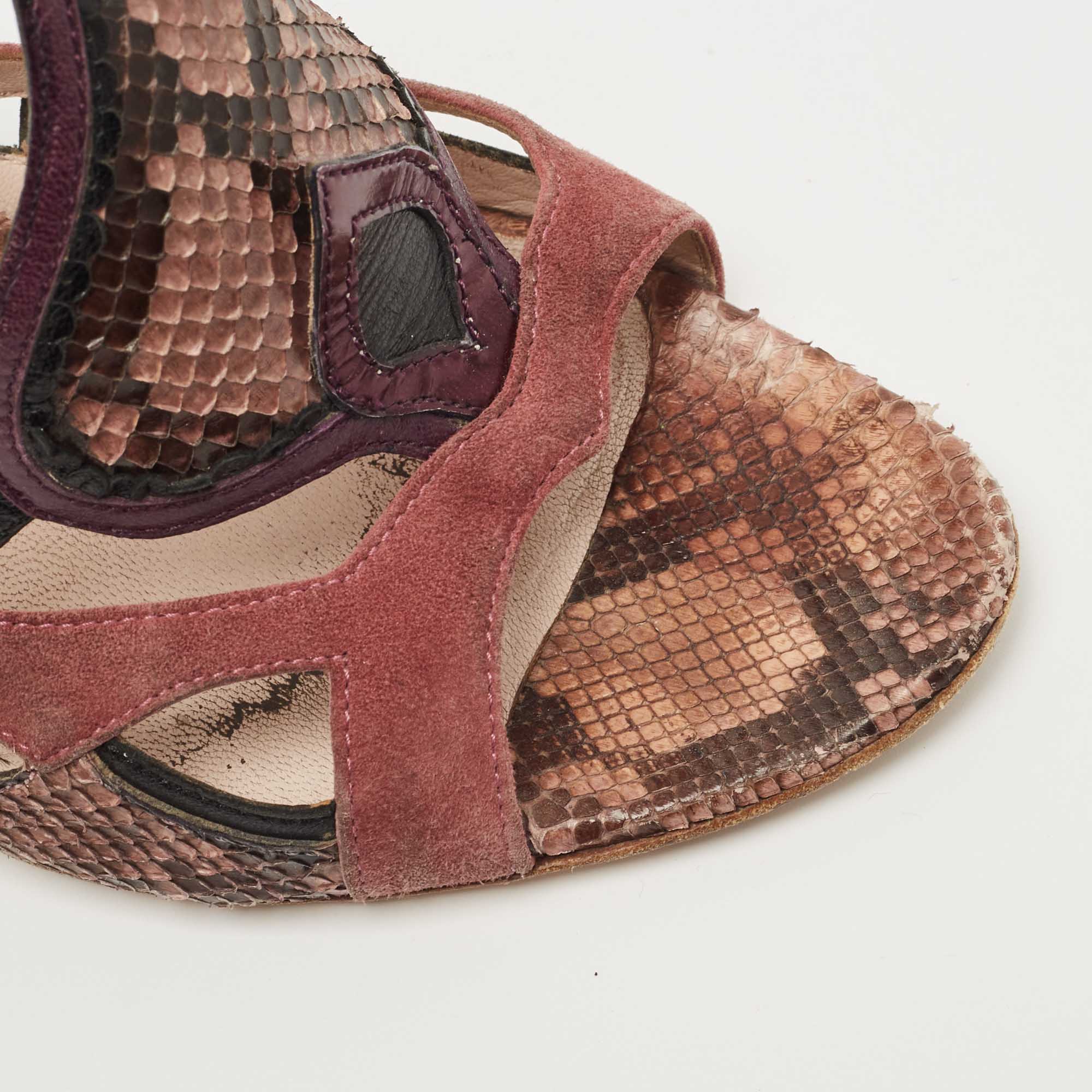 Miu Miu Multicolor Python And Suede Slide Sandals Size 37
