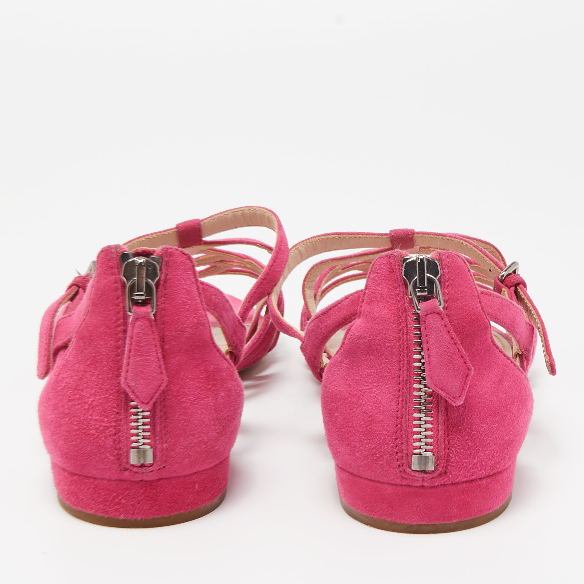 Miu Miu Pink Suede Strappy Flat Sandals Size 39.5