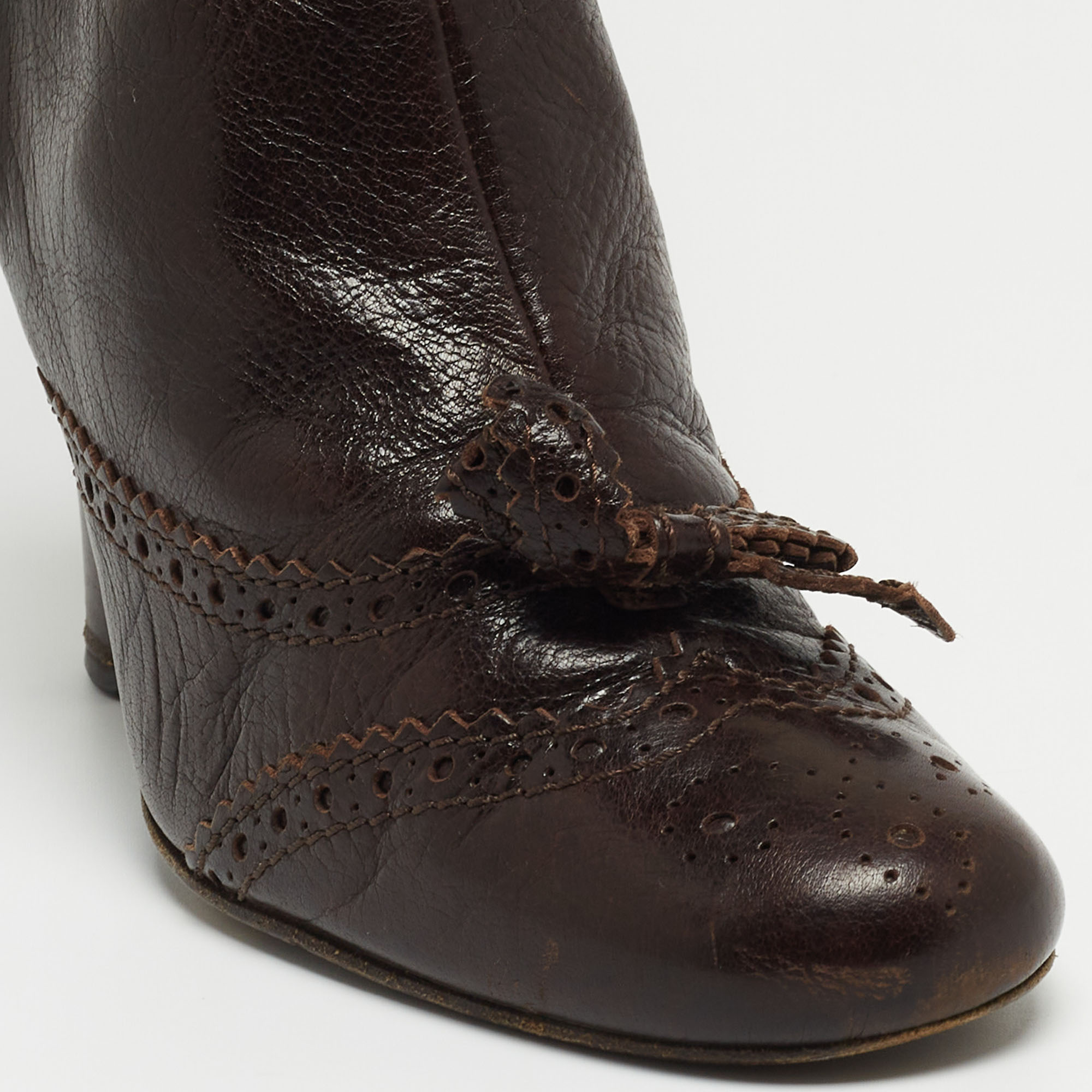 Miu Miu Brown Leather Mid Calf Boots Size 38