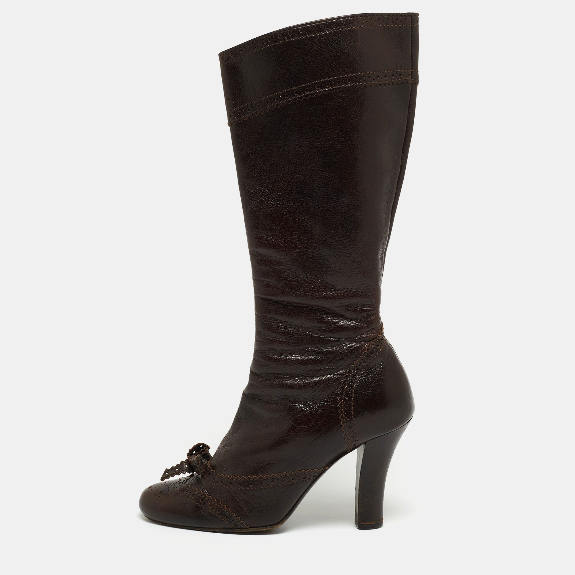Miu Miu Brown Leather Mid Calf Boots Size 38