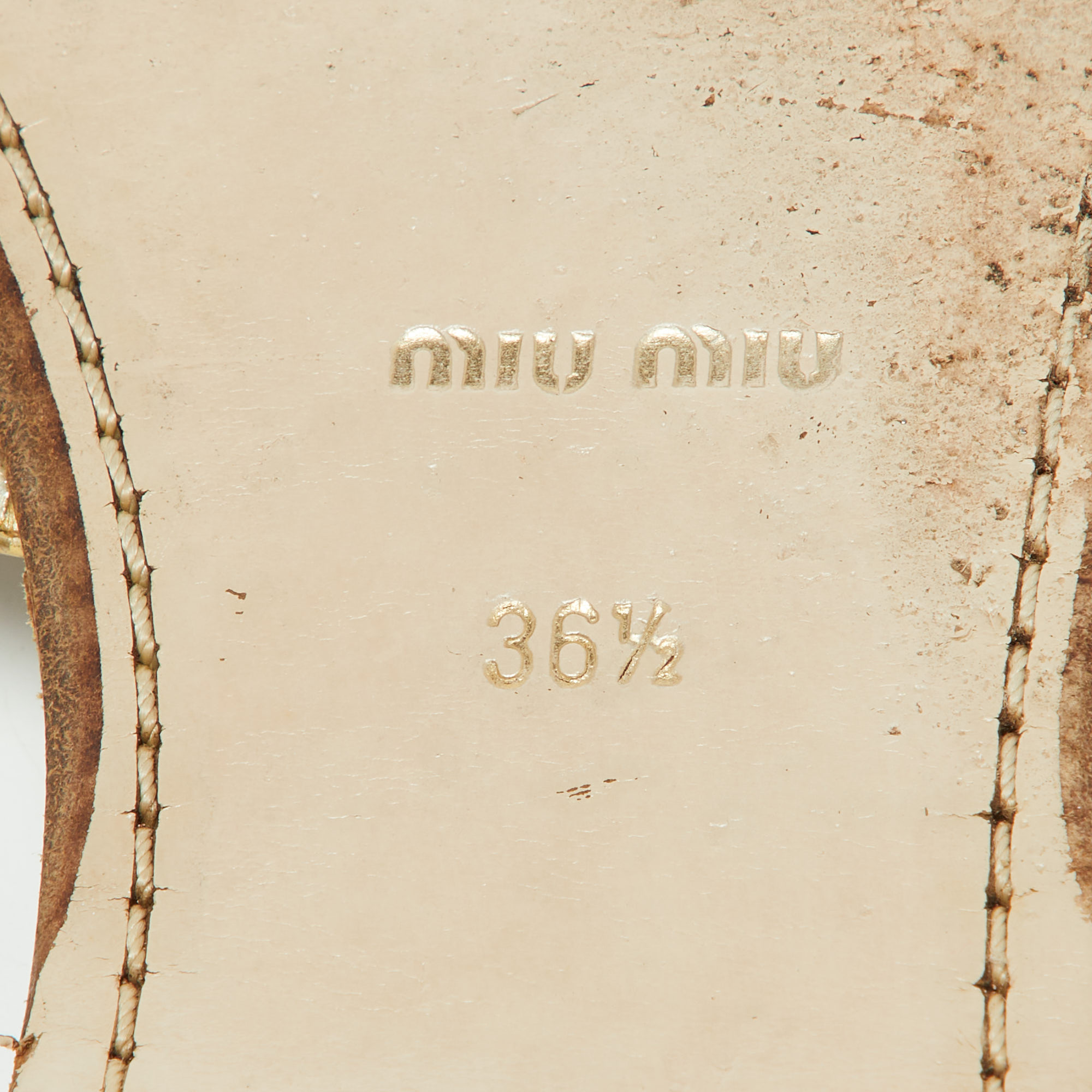 Miu Miu Metallic Leather And Glitter Crystals Embellished Flat Slides Size 36.5