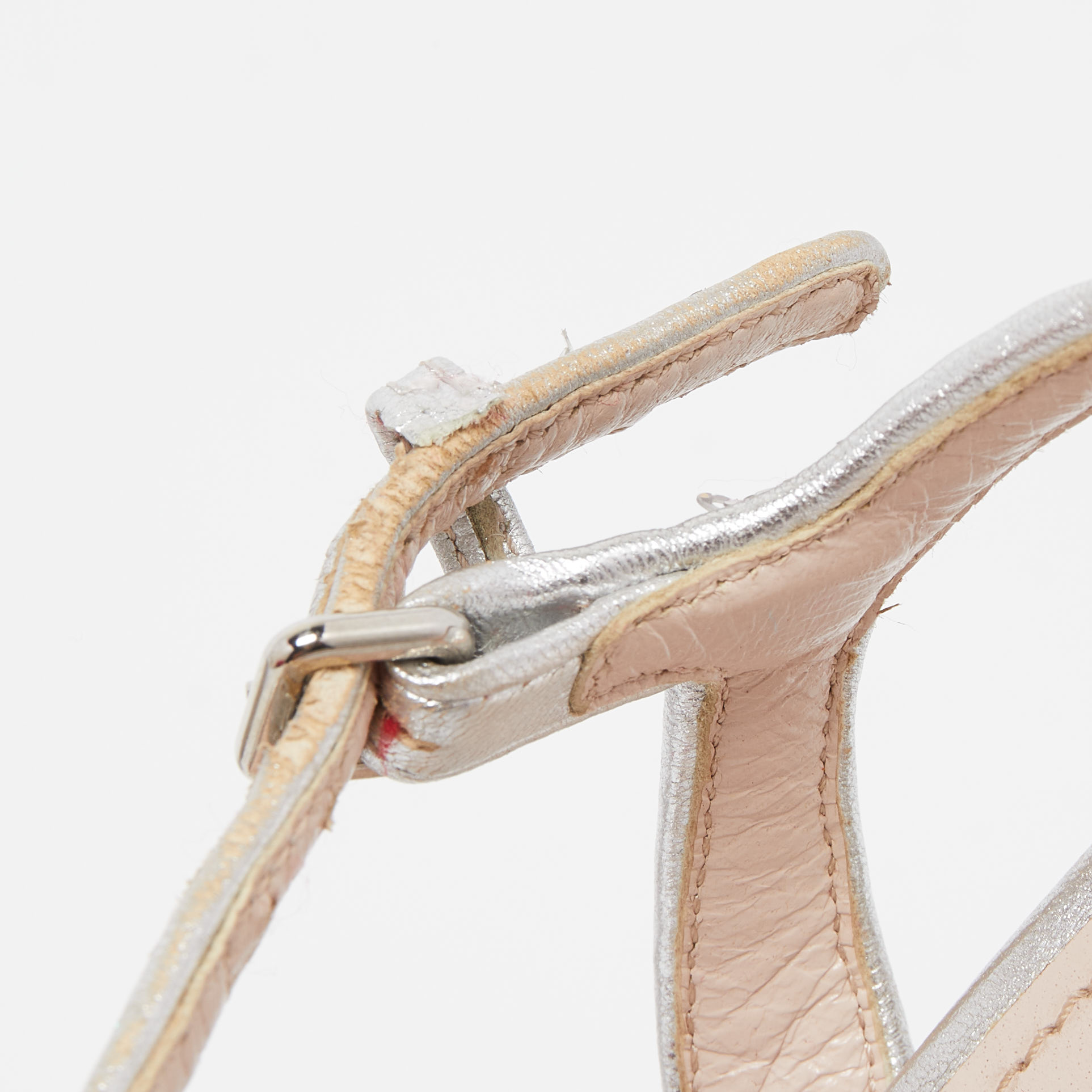 Miu Miu Silver Sequins Embellished Peep-Toe Platform Sandals Size 38