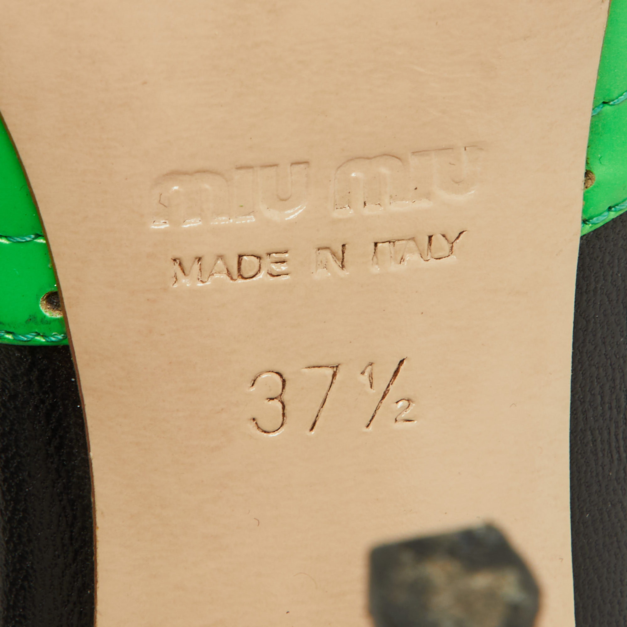 Miu Miu Green/Black Leather Slingback Peep Toe Sandals Size 37.5