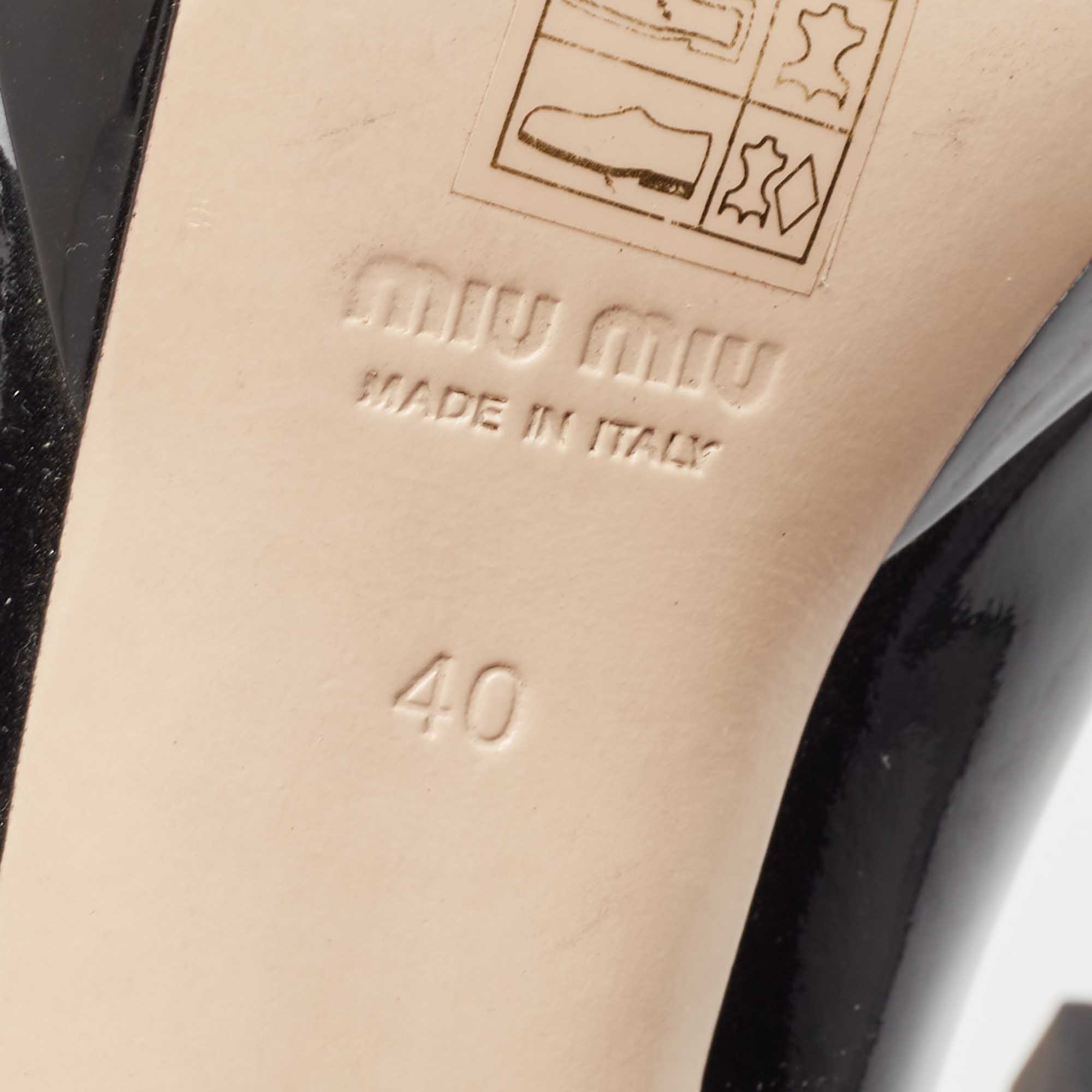 Miu Miu Black Patent Leather Platform Mary Jane Loafer Pumps Size 40