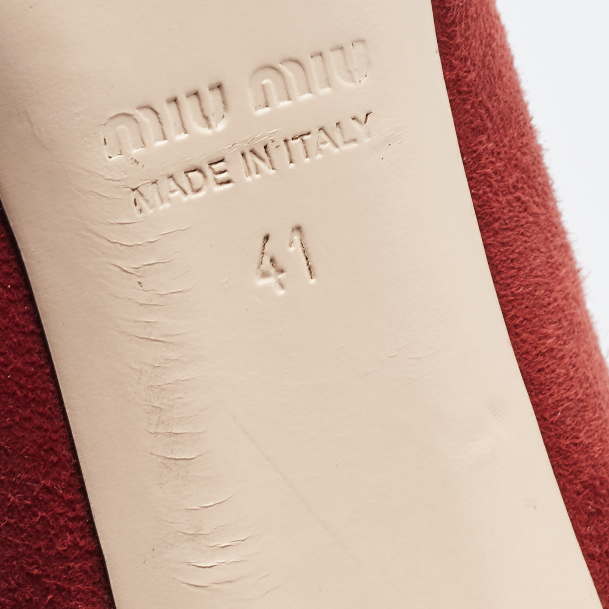 Miu Miu Burgundy Suede Crystal Embellished Block Heel Pumps Size 41