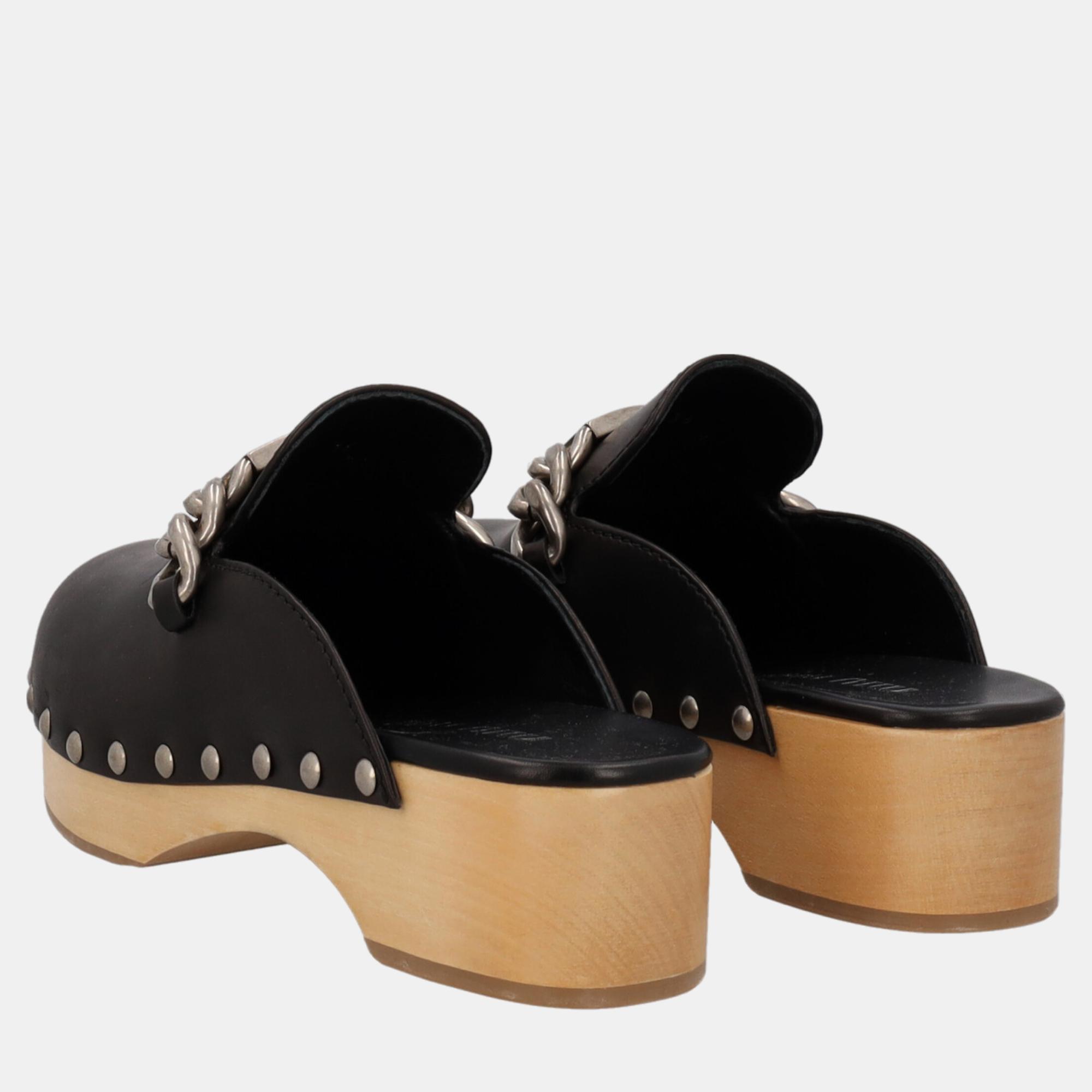 Miu Miu  Women's Leather Slippers - Black - EU 36