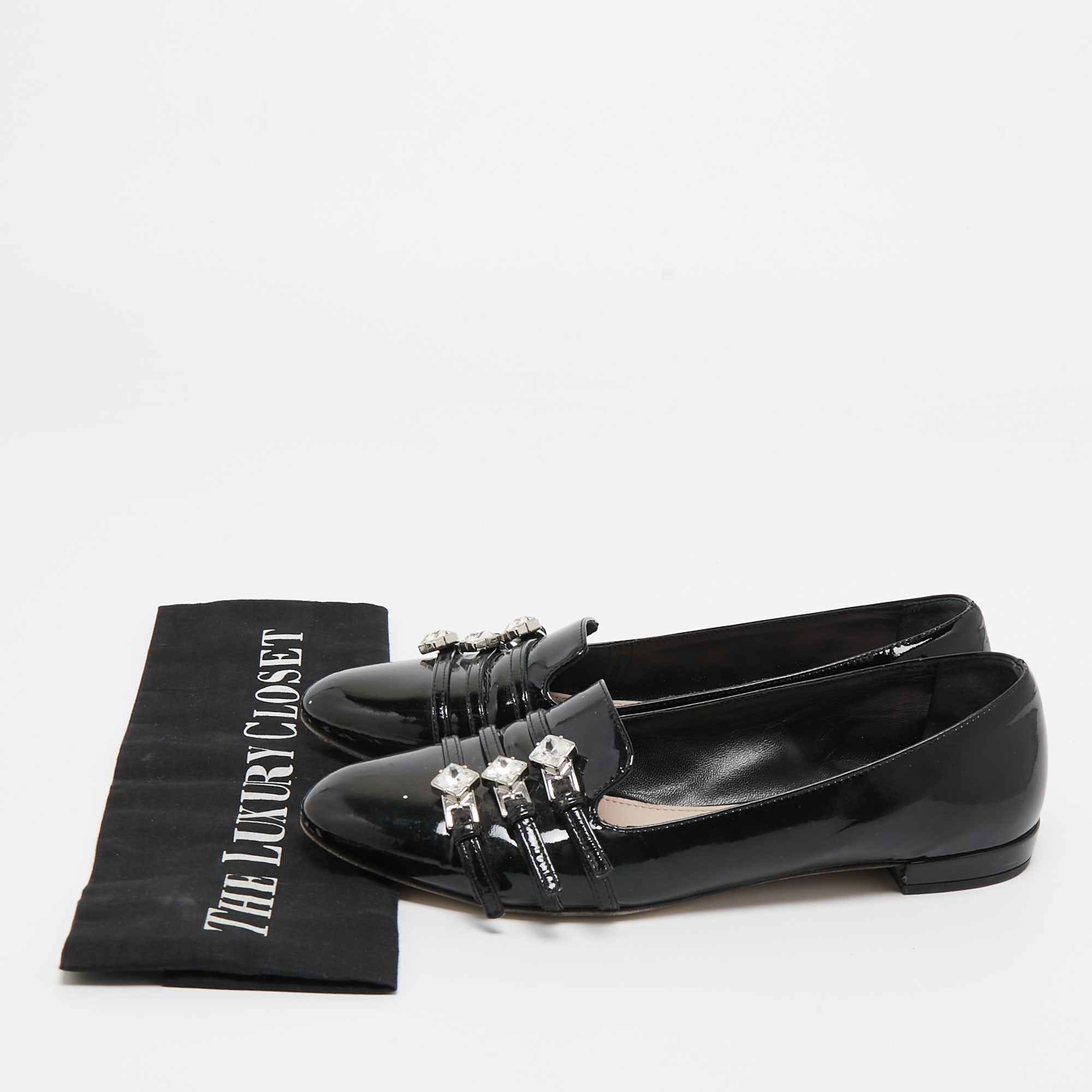 Miu Miu Black Patent Leather Trio Buckle Embellished Ballet Flats Size 36.5