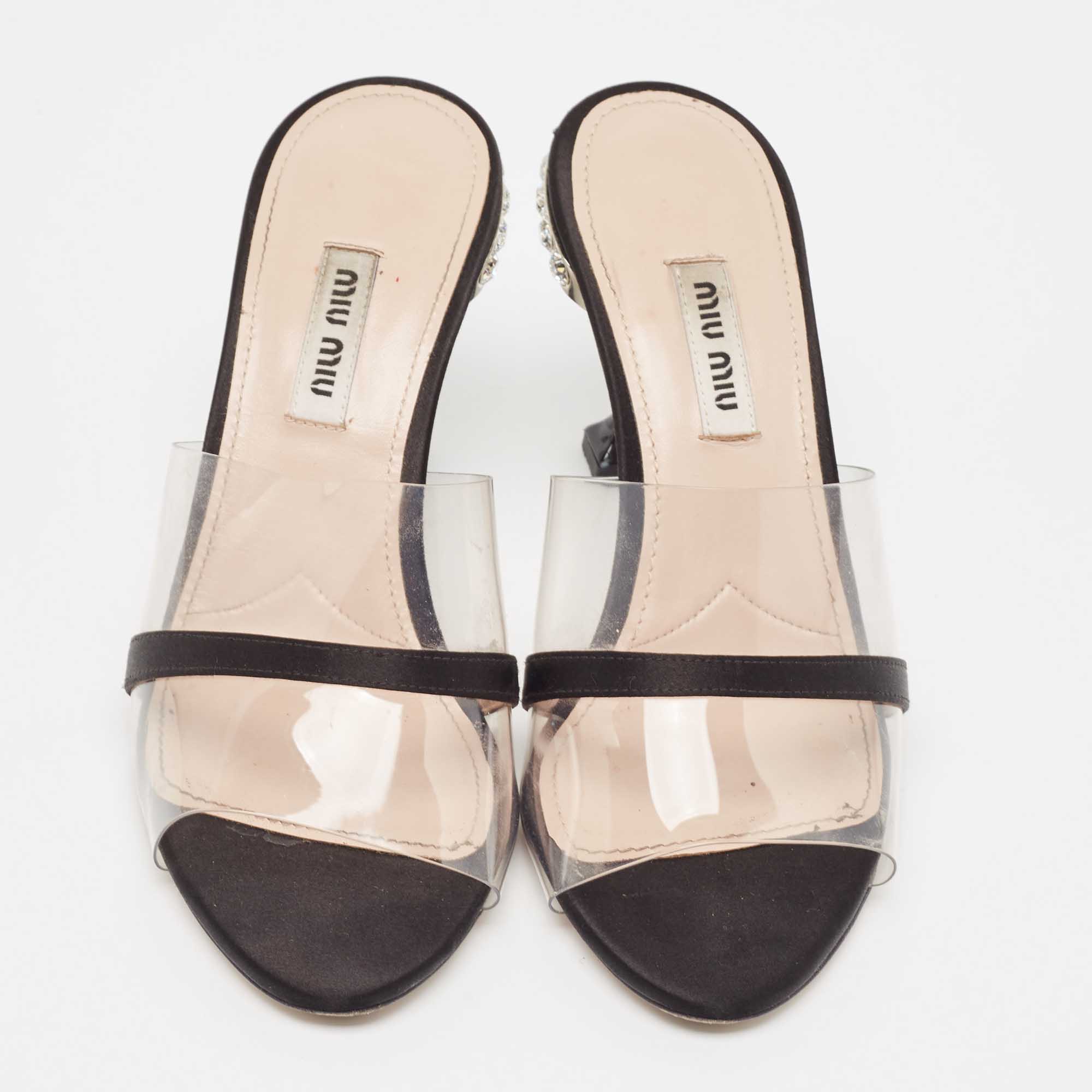 Miu Miu Black/Transparent PVC And Satin Slide Sandals Size 36