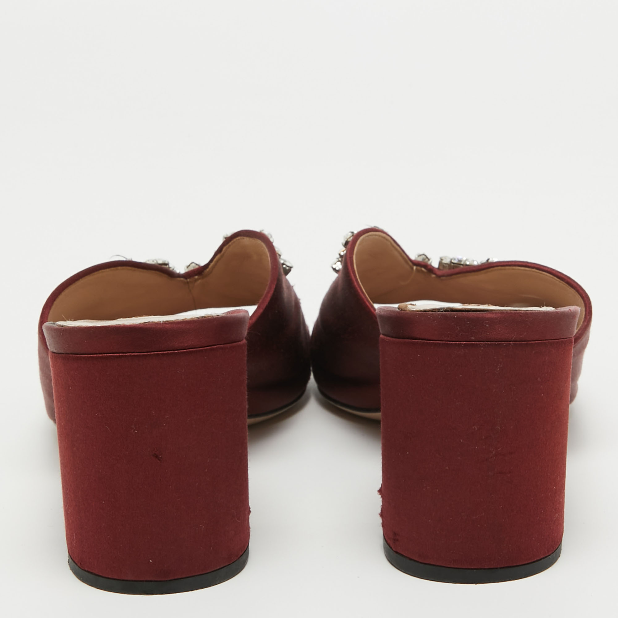 Miu Miu Burgundy Satin Crystal Embellished Slide Sandals Size 41