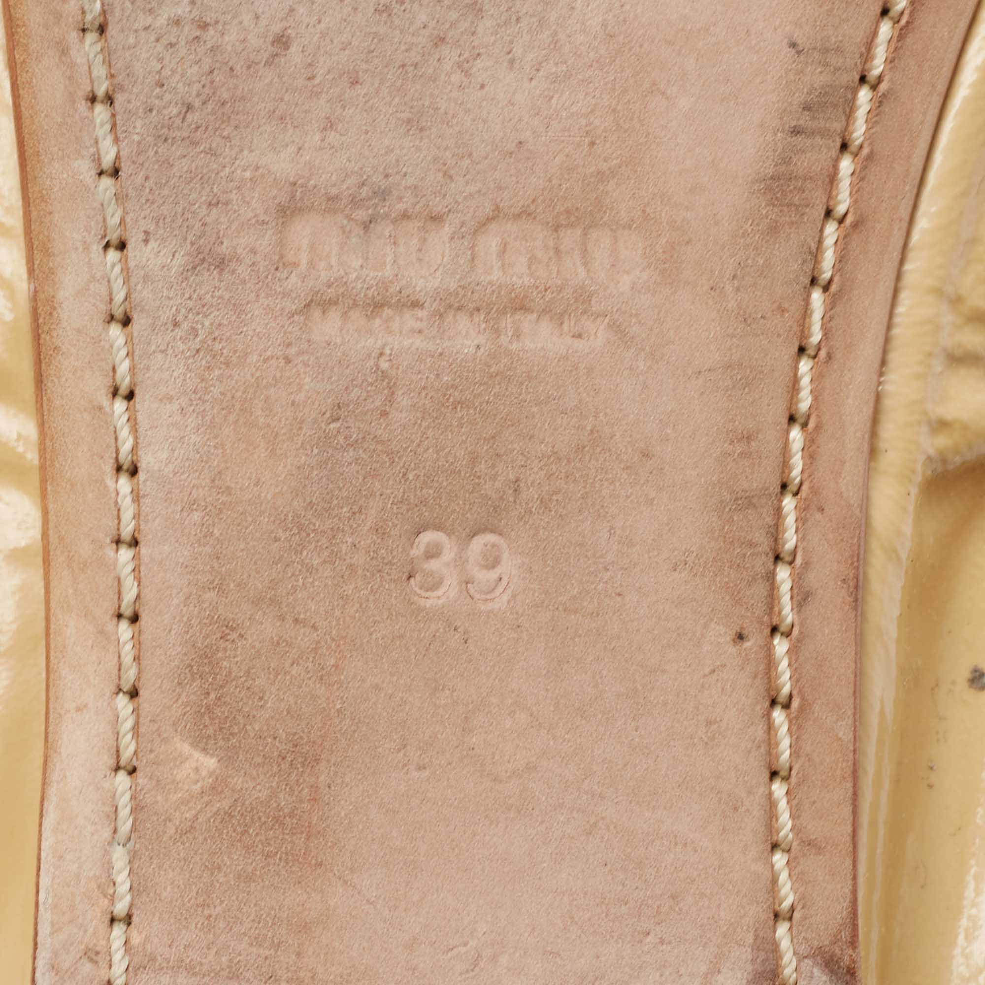 Miu Miu Beige Patent Leather Crystal Embellished Ballet Flats Size 39