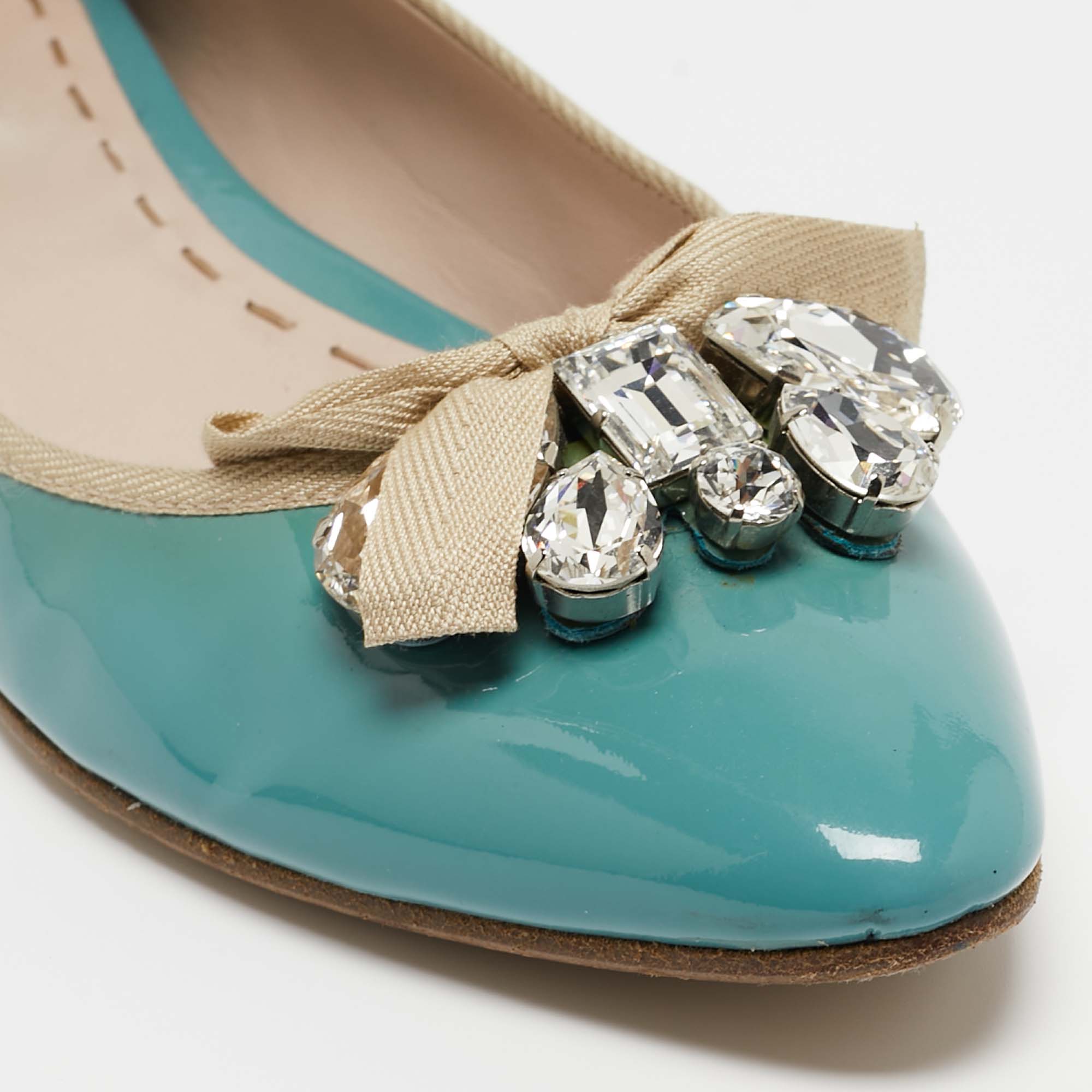 Miu Miu Blue Patent Leather Embellished Ballet Flats Size 42