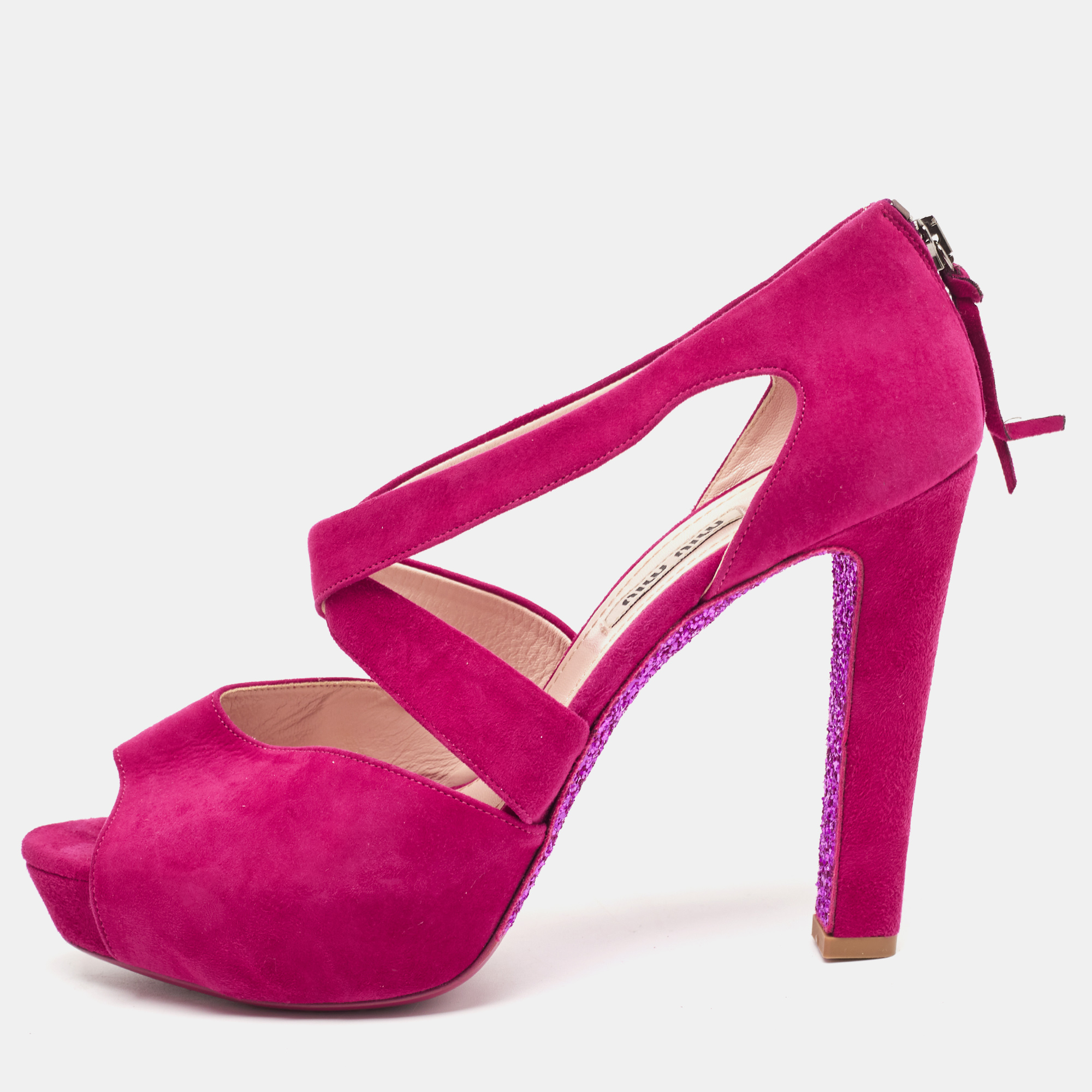 Miu Miu Pink Suede Platform Ankle-Strap Sandals Size 39