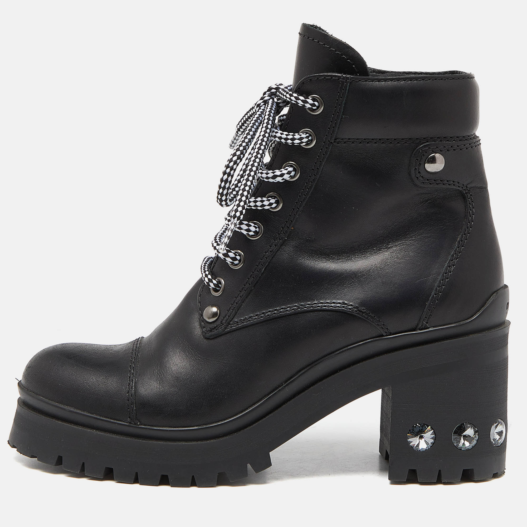 Miu miu black leather lace up combat boots size 37.5