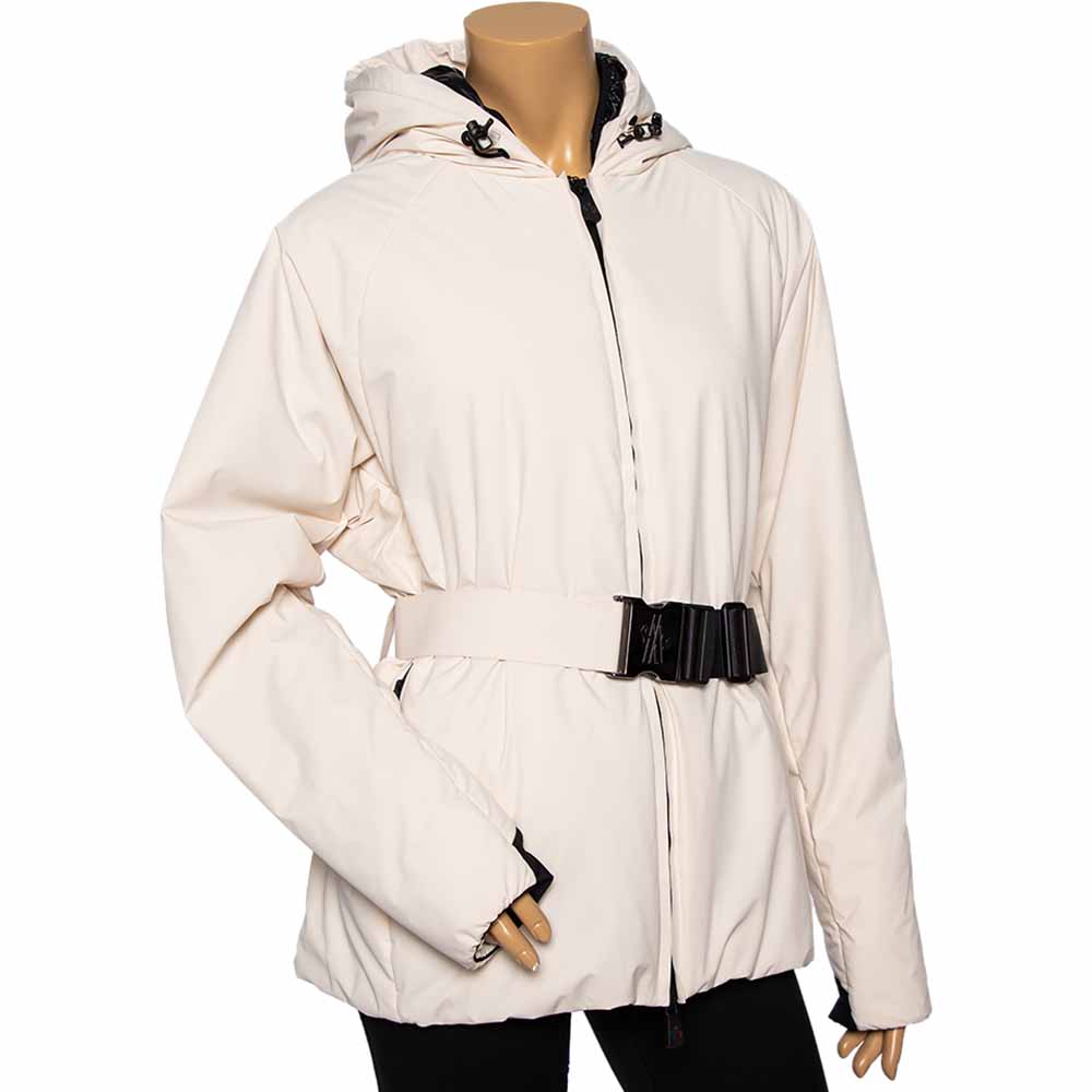 

Moncler Grenoble Cream Synthetic Padded Down Belted Jacket