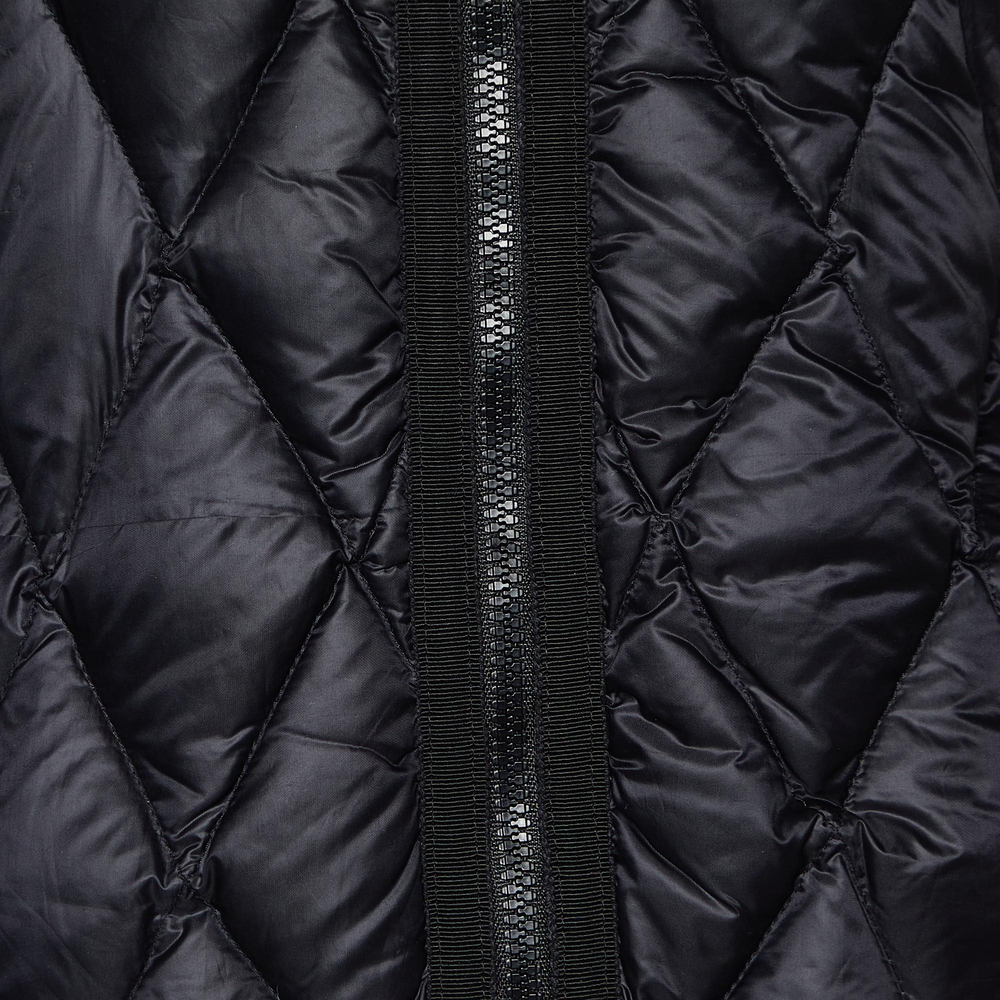 Moncler Black Synthetic Zip-Up Quilted Down Jacket L