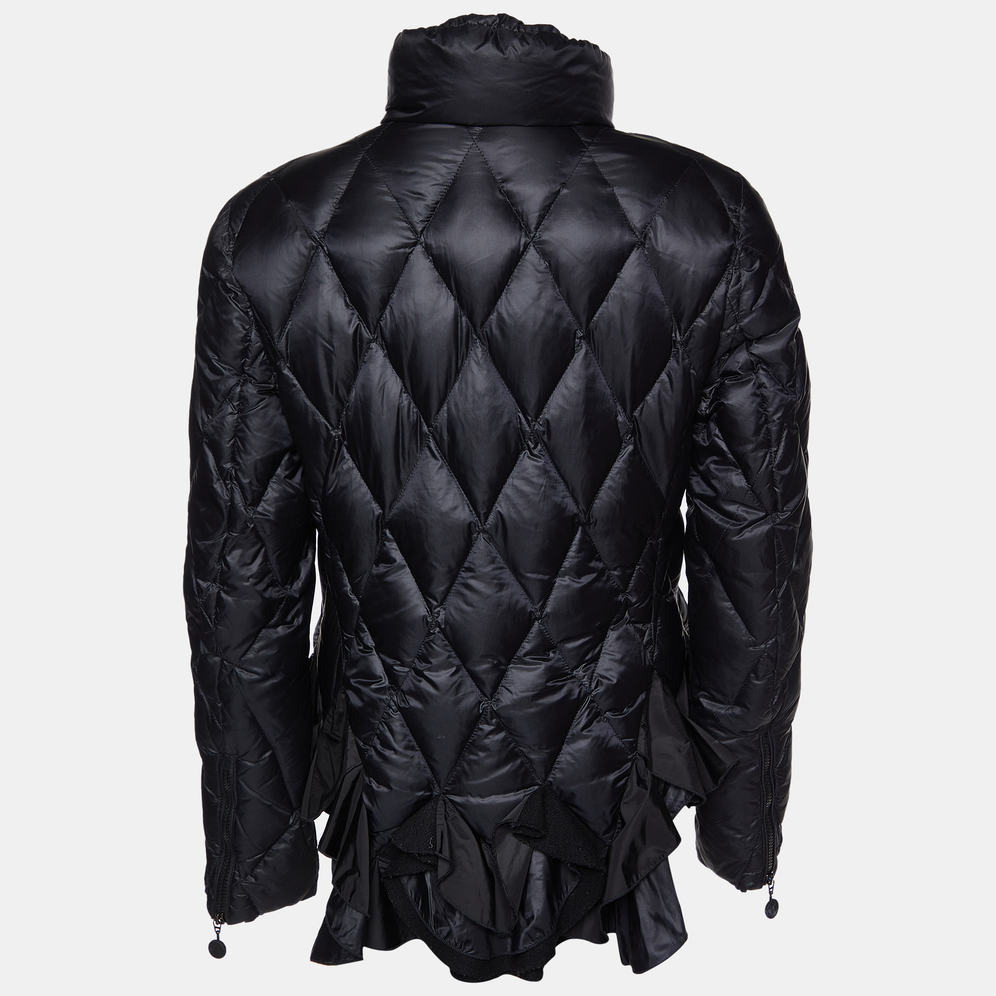 Moncler Black Synthetic Zip-Up Quilted Down Jacket L