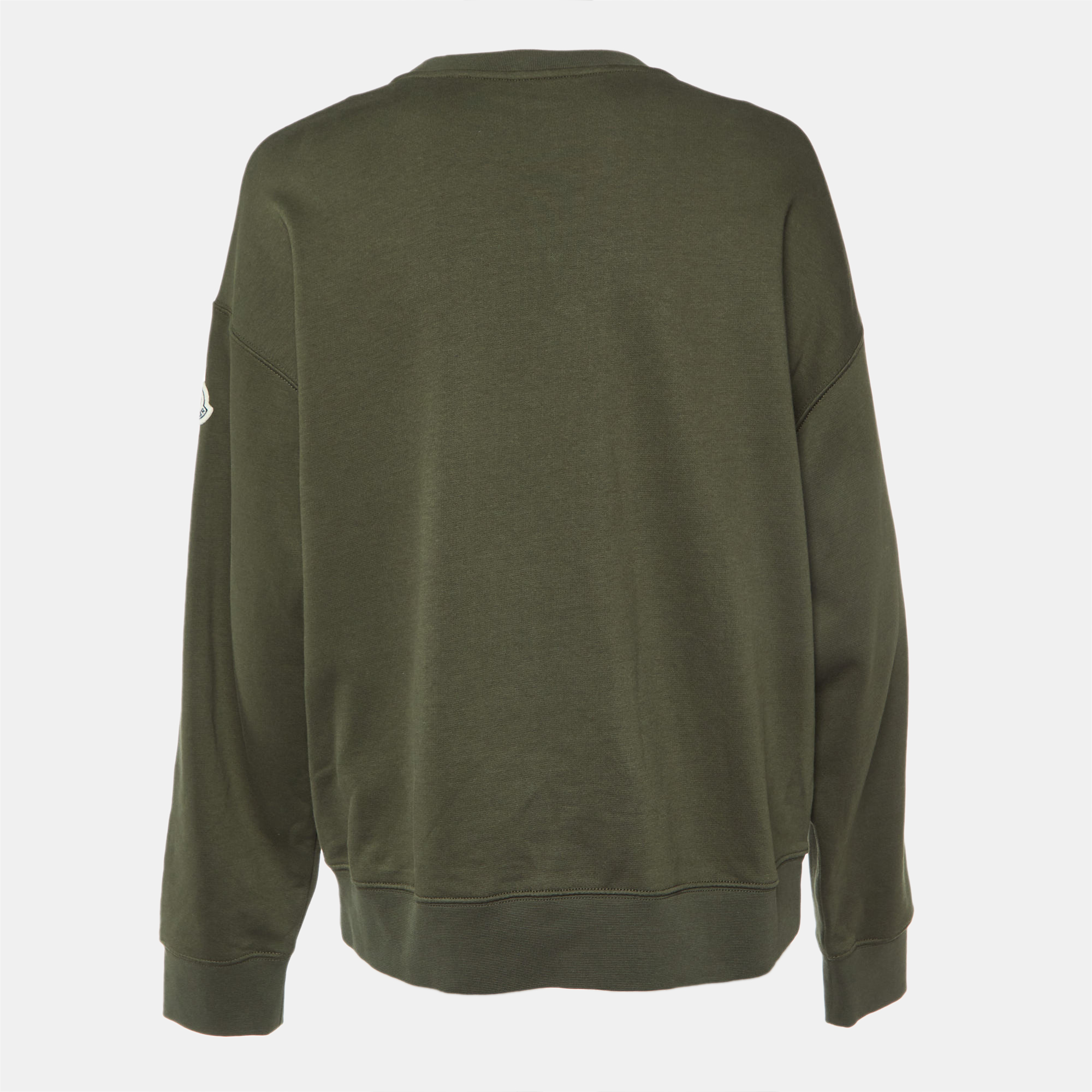 Moncler Green Logo Print Cotton Knit Sweatshirt L