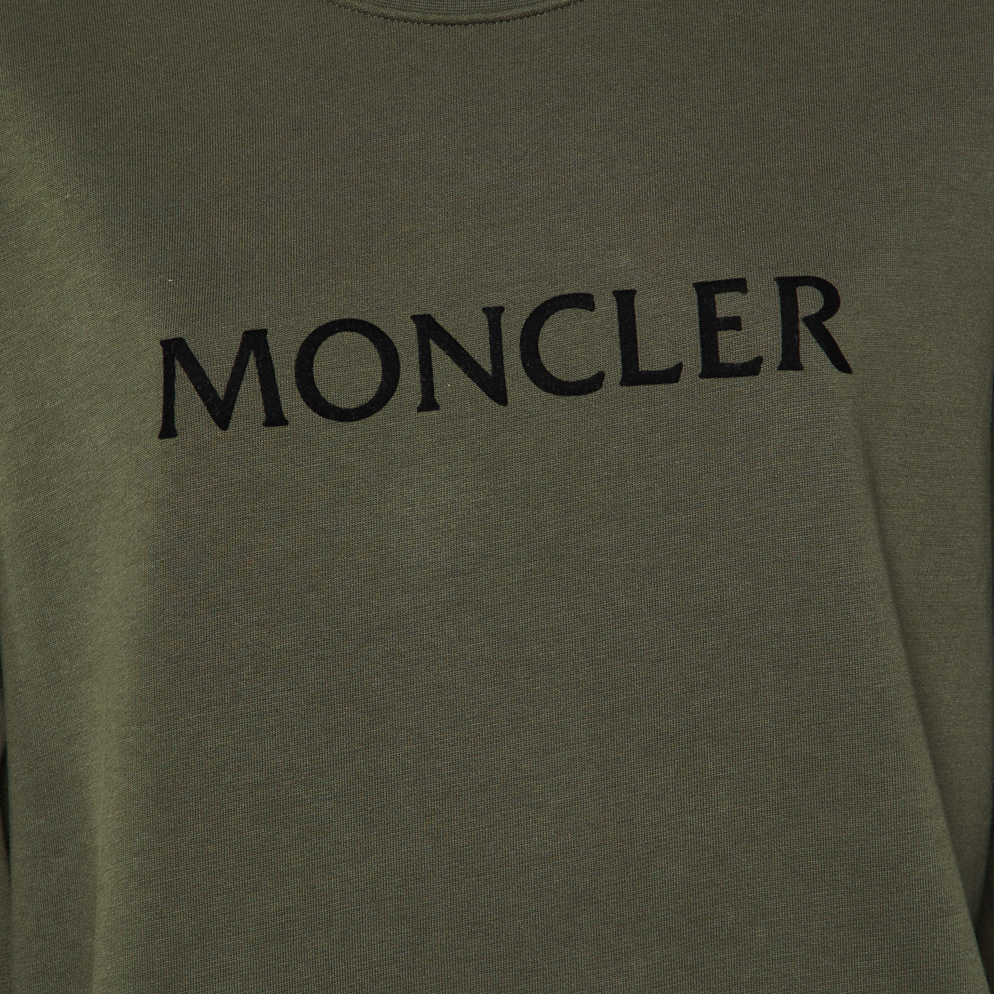 Moncler Green Logo Print Cotton Knit Sweatshirt L