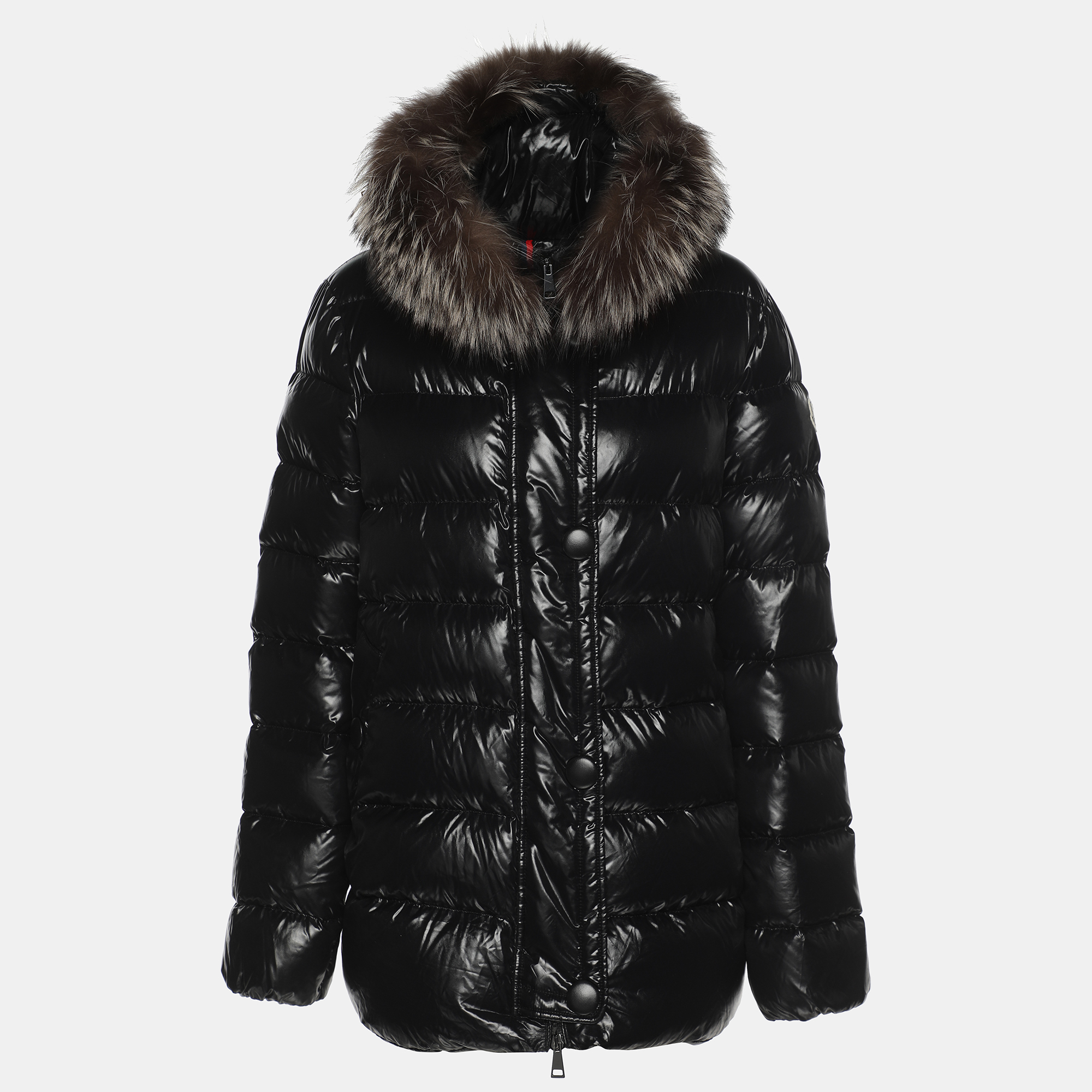 Moncler Black Nylon Fox Fur Trimmed Hood Down Jacket XXL