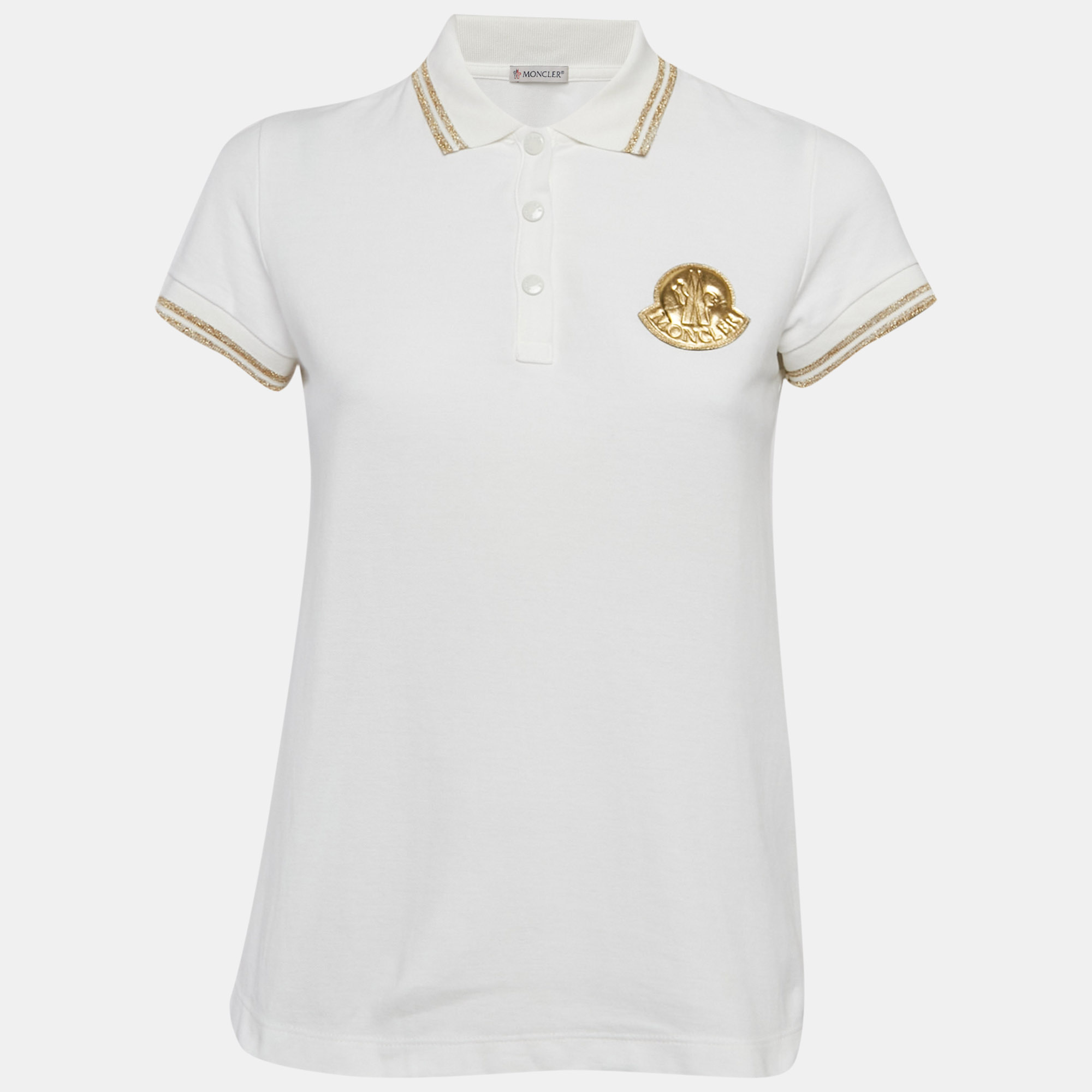 Moncler White Lurex Trim Cotton Pique Applique Detail Polo T-Shirt S
Moncler White Lurex Trim Cotton Pique Applique Detail Polo T-Shirt S