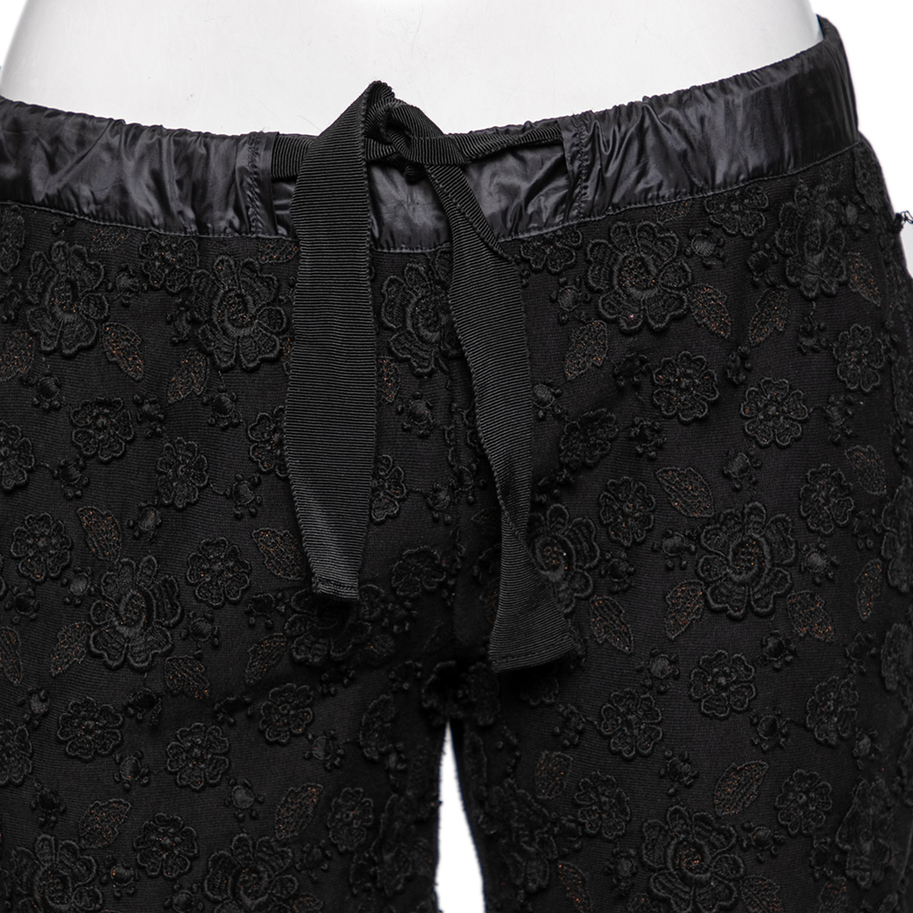 Moncler Black Cotton Floral Applique Shorts M