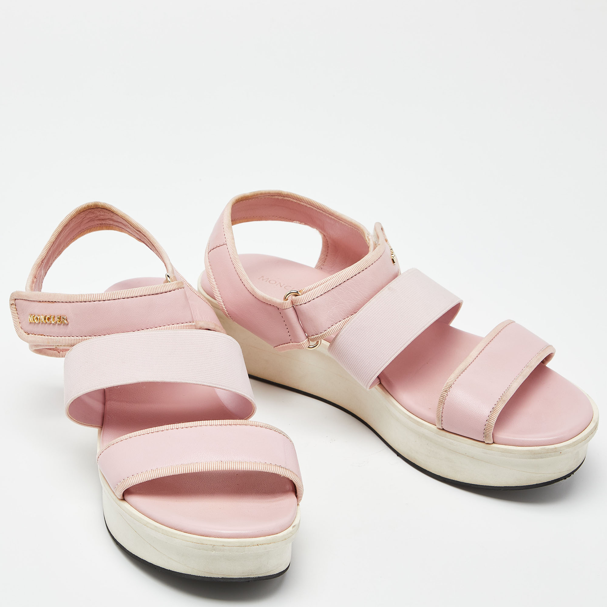 Moncler Pink Leather And Elastic Platform Sandals Size 38