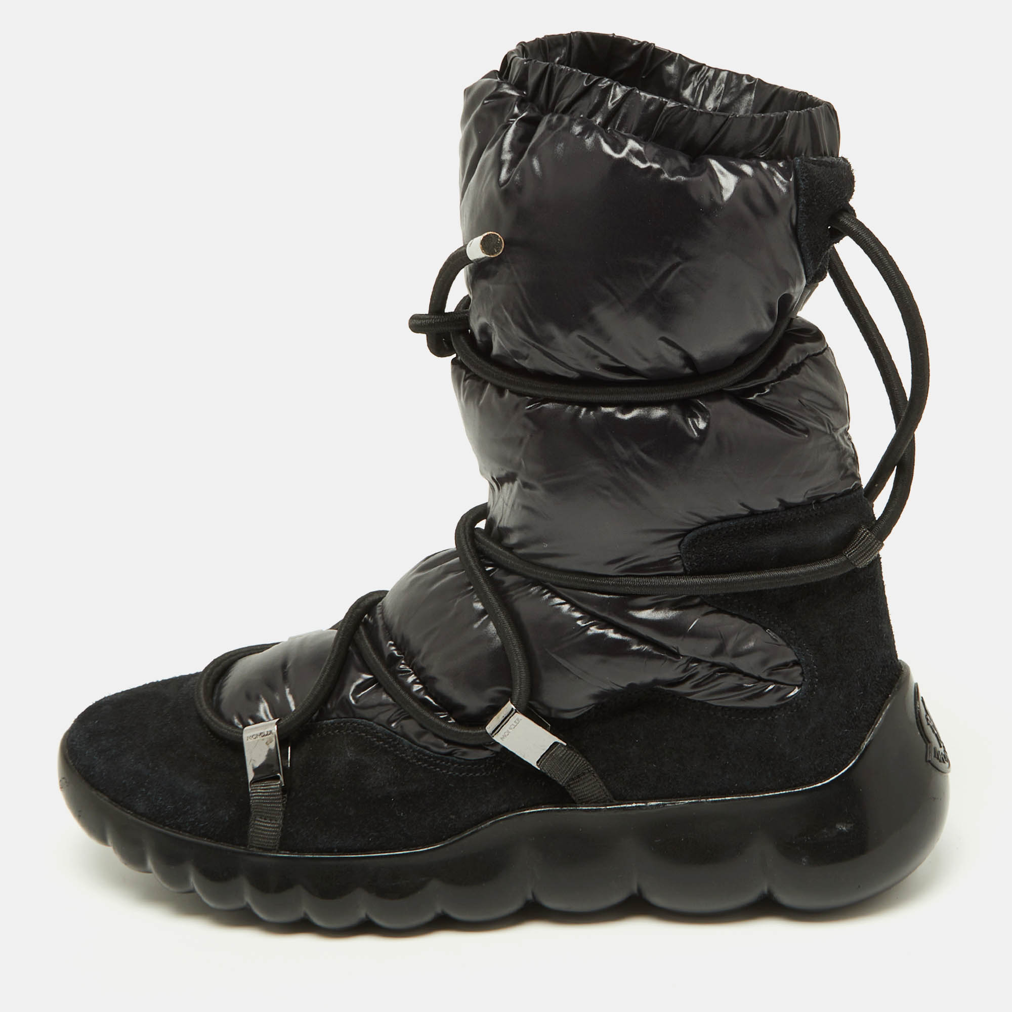 Moncler black fabric and suede lace up ankle boots size 40
