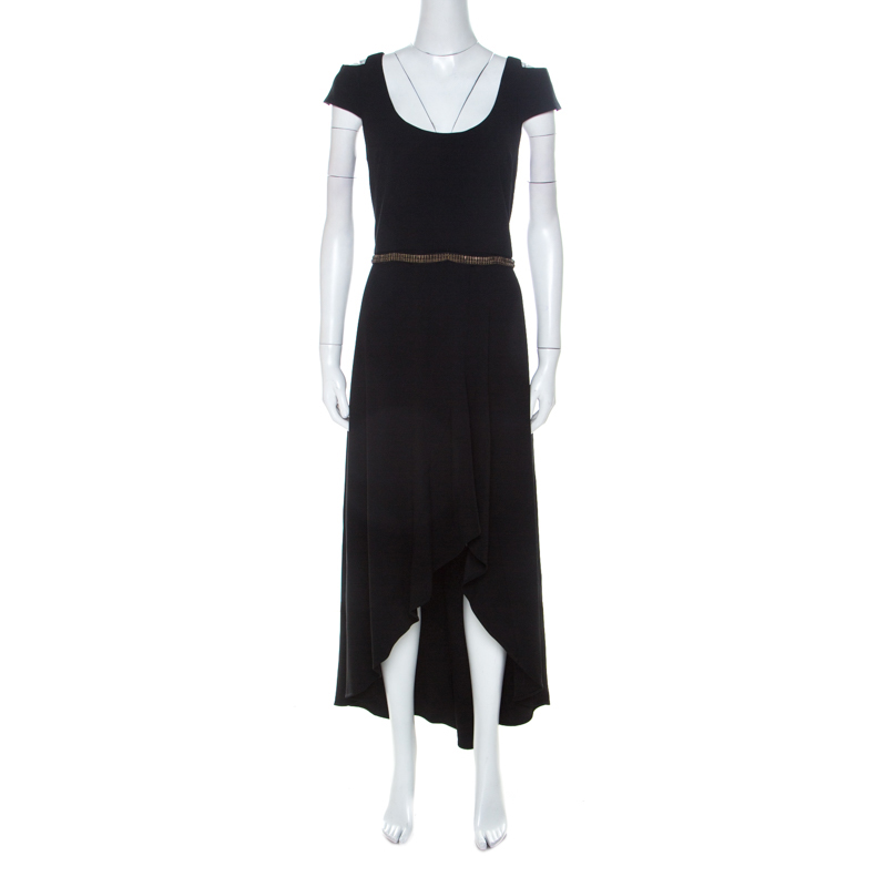 Image of ML by Monique Lhuillier Black Stretch Crepe Cold Shoulder Cocktail Dress L