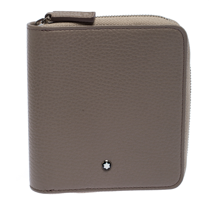 Image of Montblanc Beige Leather Zip Around Compact Wallet
