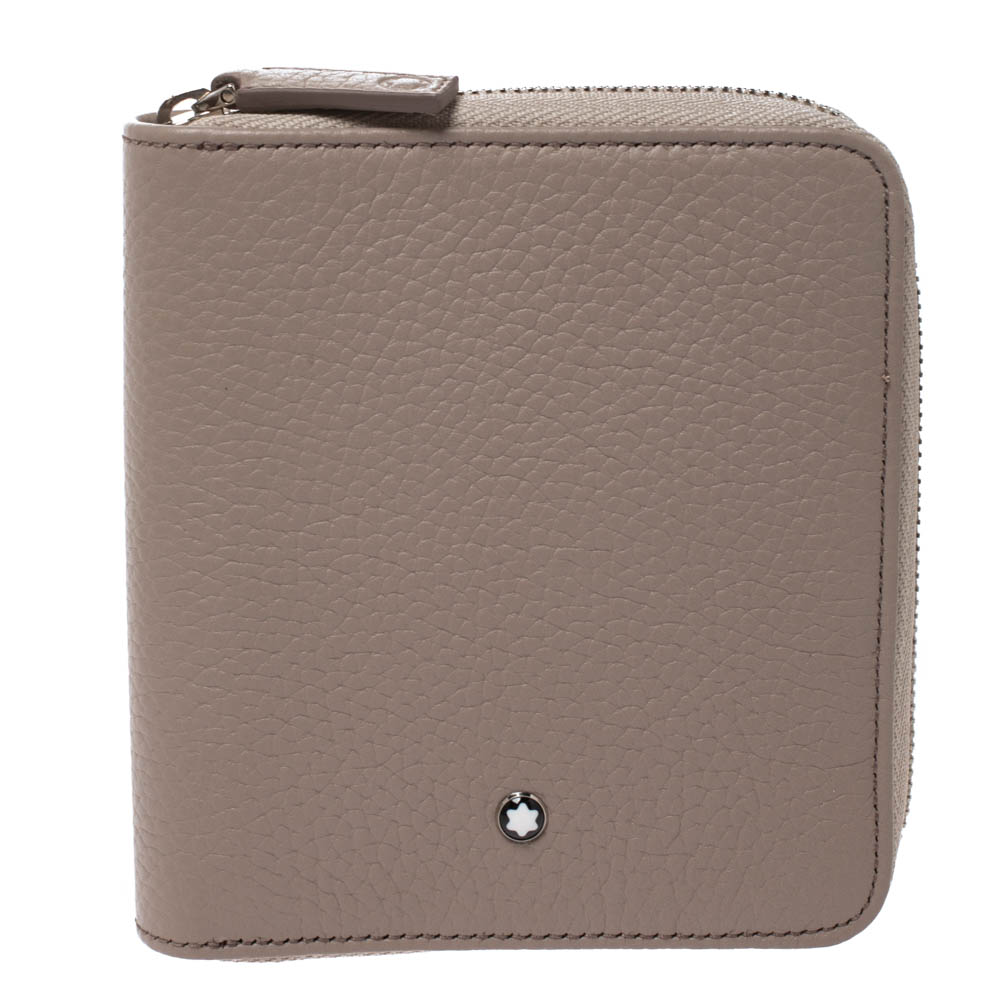 Image of Montblanc Beige Leather Meisterstuck CC Zip Around Wallet