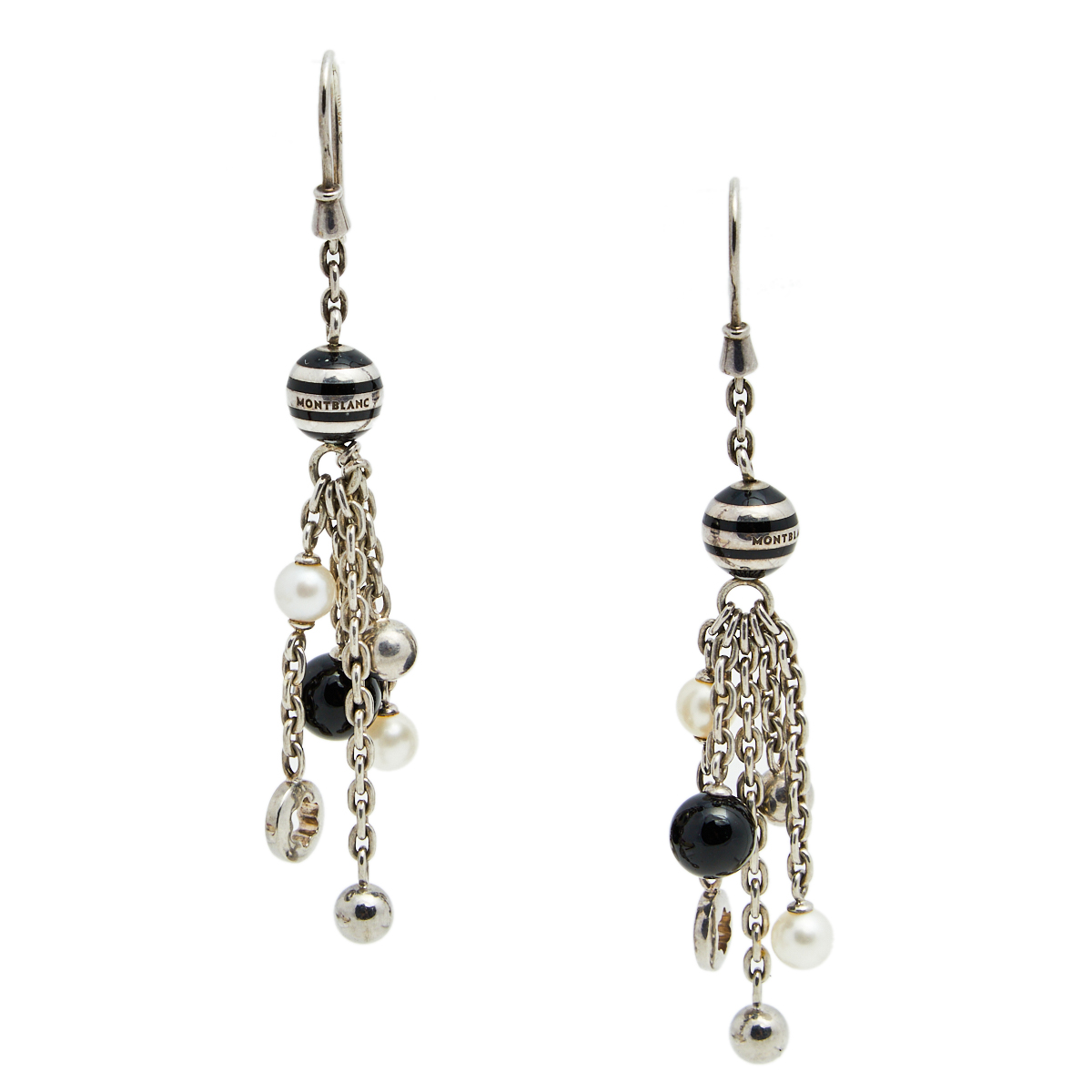 Montblanc Sterling Silver Pearl & Onyx Drop Earrings