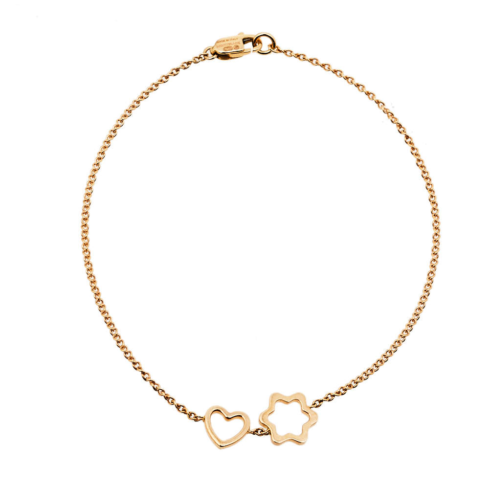 Montblanc 18K Rose Gold Star Heart Charm Bracelet