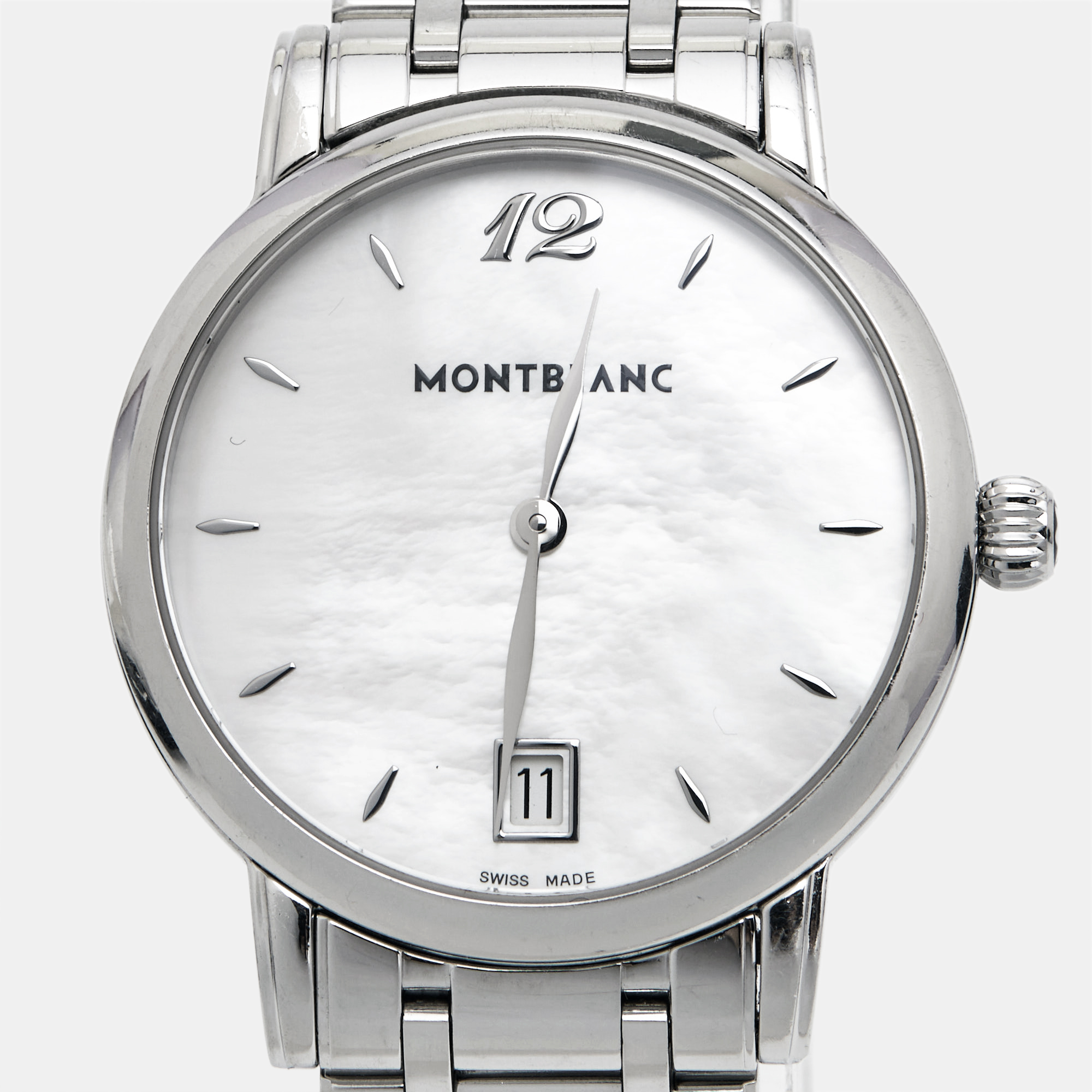Montblanc White Mother Of Pearl Stainless Steel Star Classique 108764 Women's Wristwatch 34 Mm