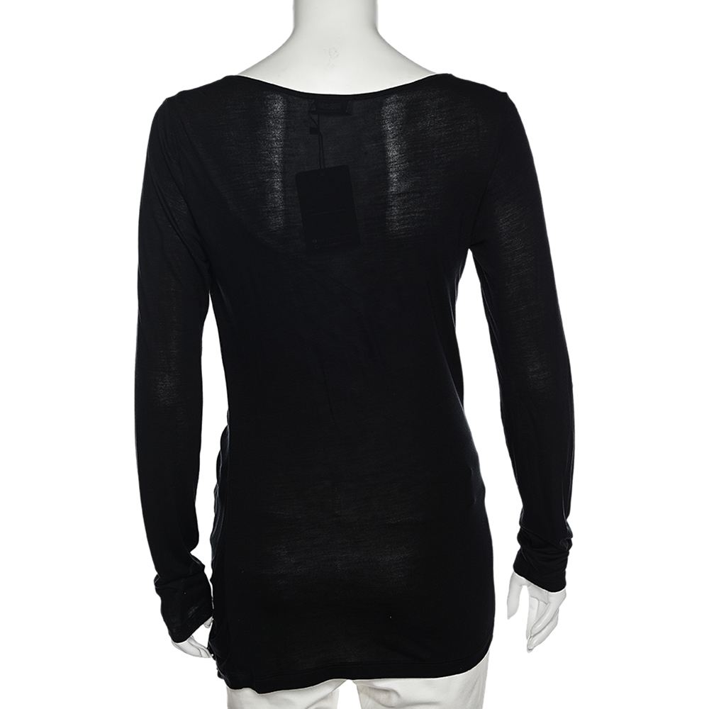 Moschino Cheap And Chic Black Ruffle Trimmed Long Sleeve Top M