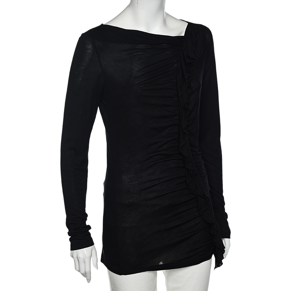 Moschino Cheap And Chic Black Ruffle Trimmed Long Sleeve Top M