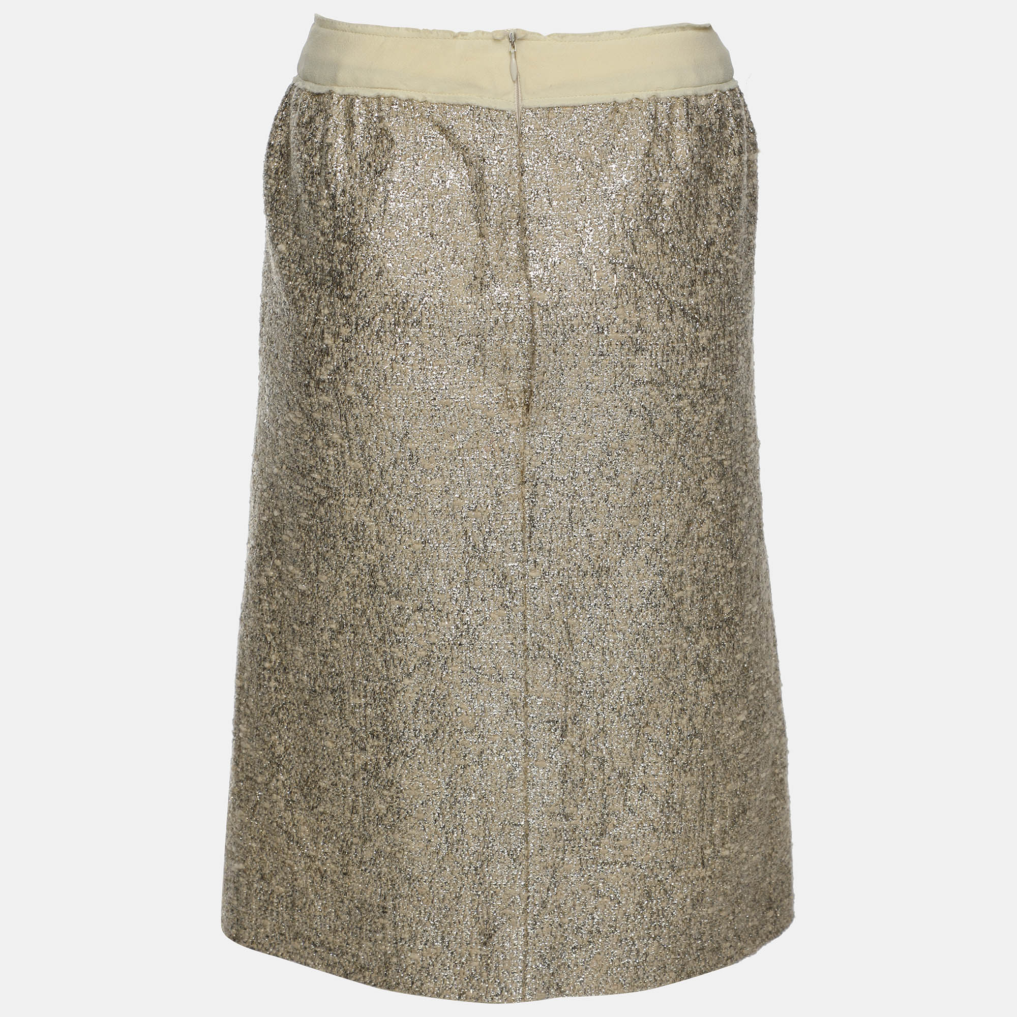 Moschino Cheap And Chic Gold/Cream Lurex Blend Midi Skirt M